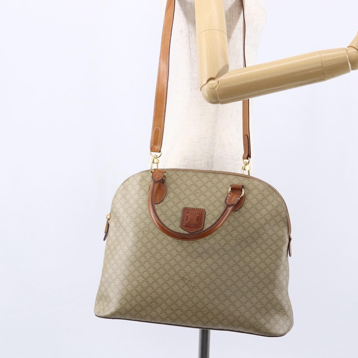 CELINE Macadam Canvas Hand Bag PVC 2way Beige Gold Auth fm4931