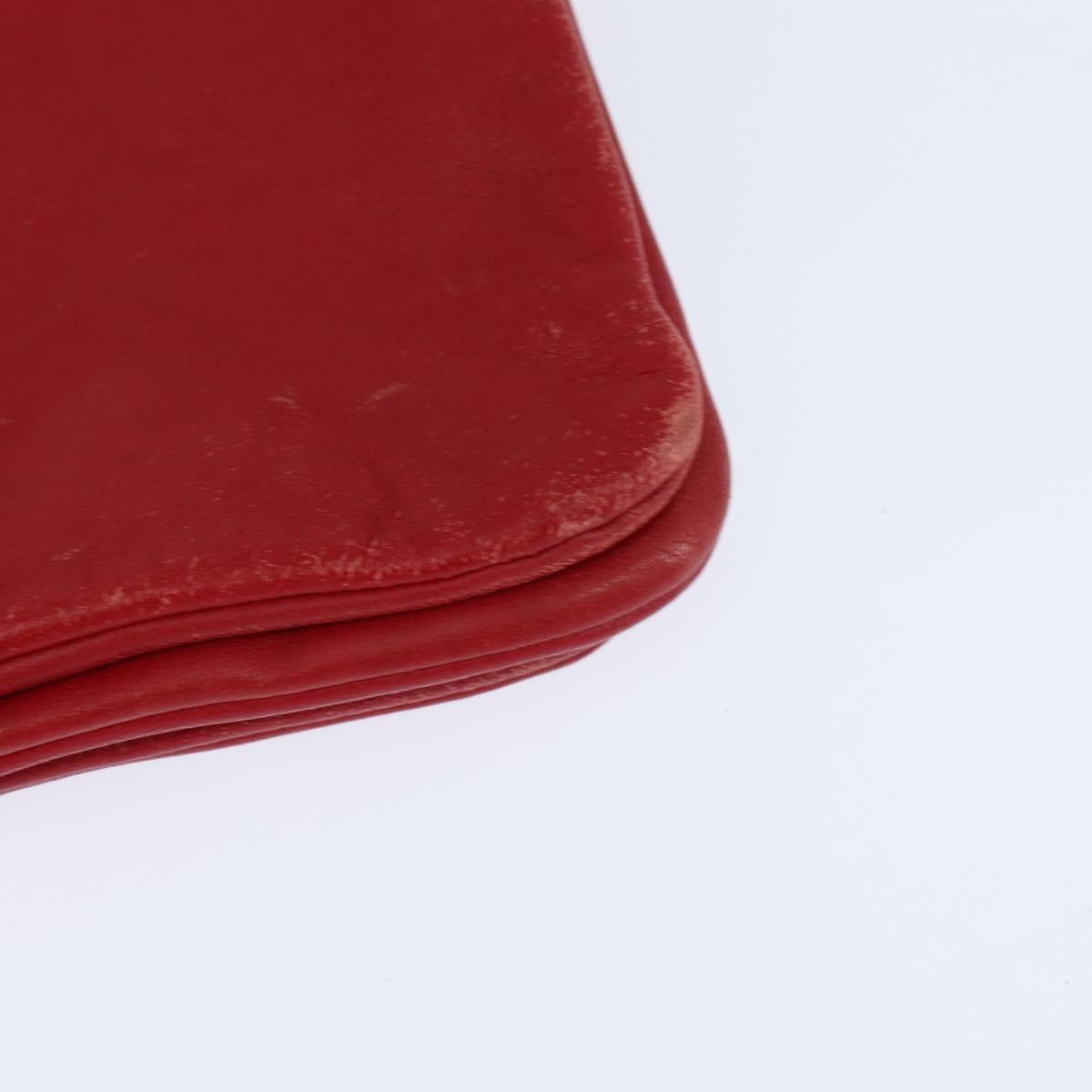 CELINE Trio Shoulder Bag Leather Red Gold Auth fm4933