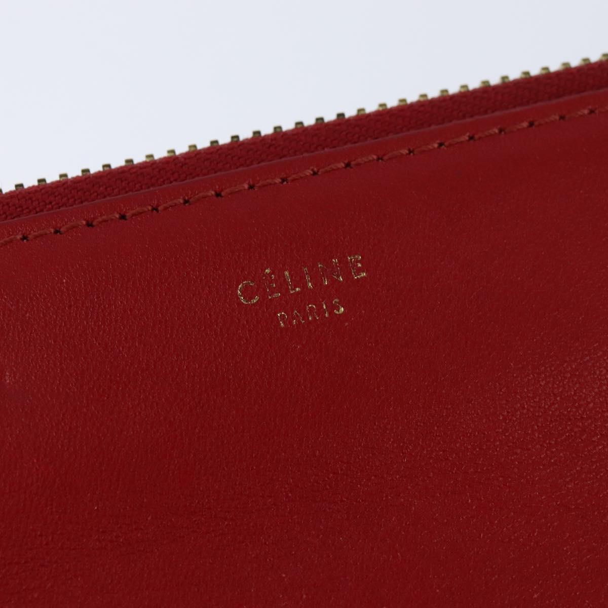 CELINE Trio Shoulder Bag Leather Red Gold Auth fm4933