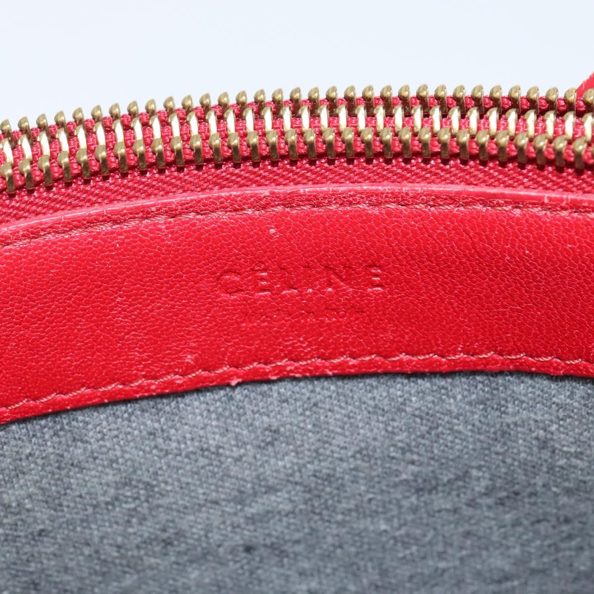 CELINE Trio Shoulder Bag Leather Red Gold Auth fm4933