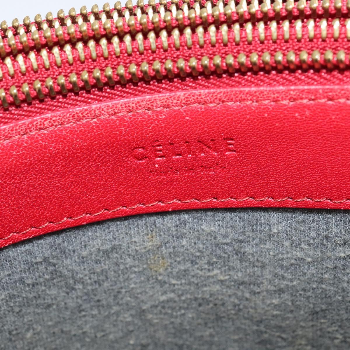 CELINE Trio Shoulder Bag Leather Red Gold Auth fm4933
