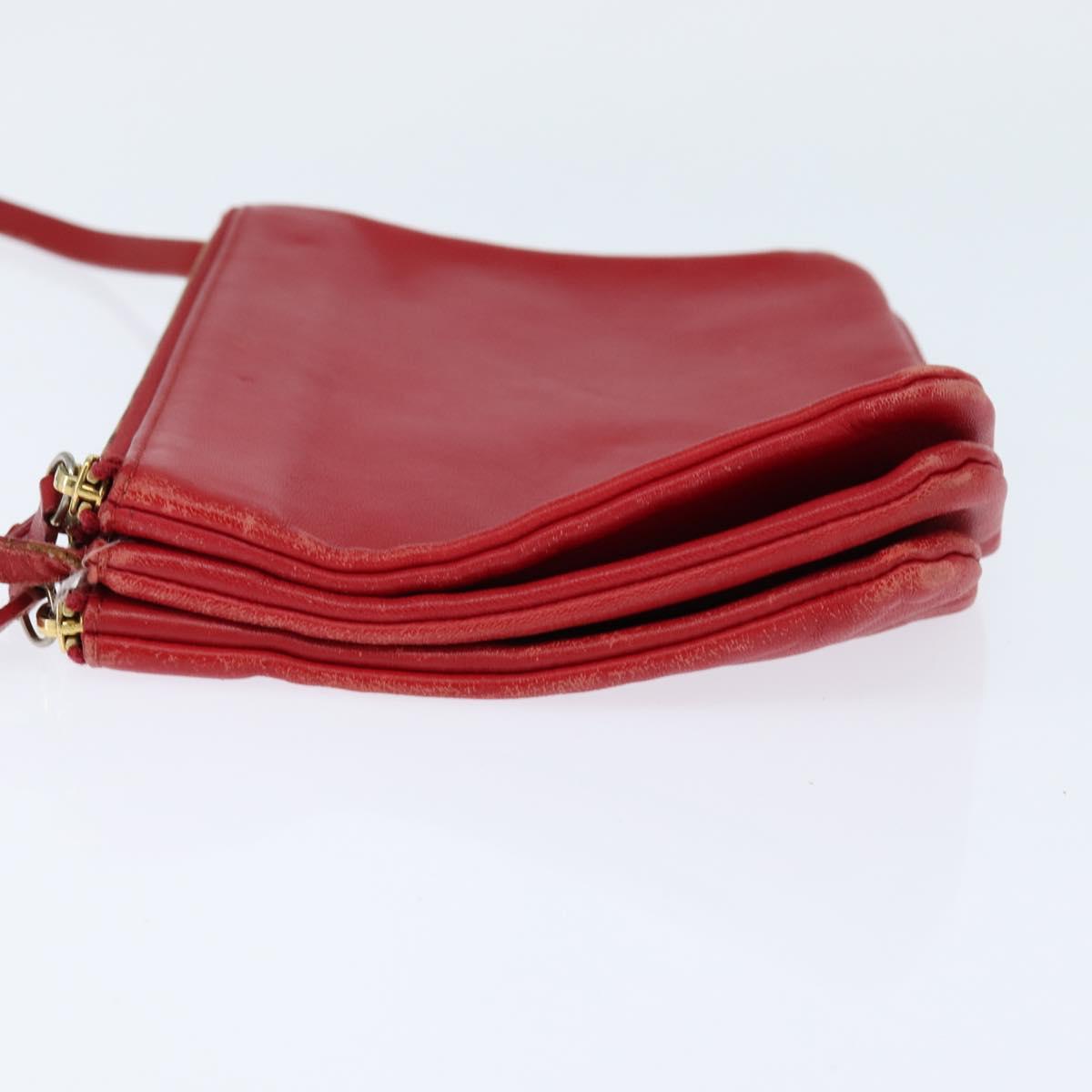 CELINE Trio Shoulder Bag Leather Red Gold Auth fm4933