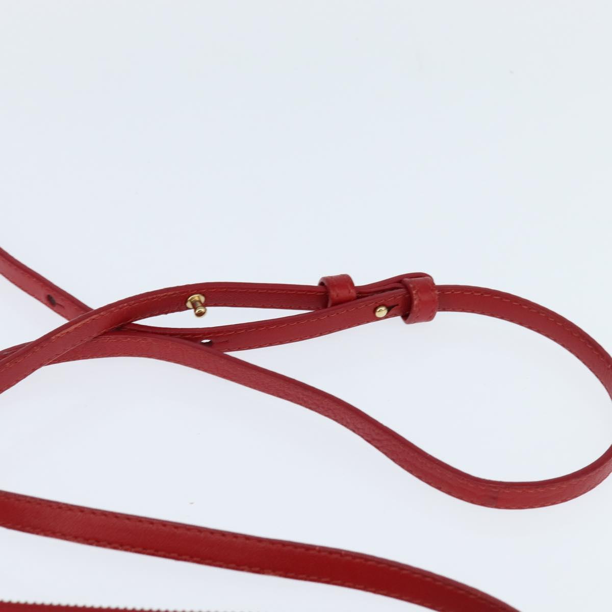 CELINE Trio Shoulder Bag Leather Red Gold Auth fm4933