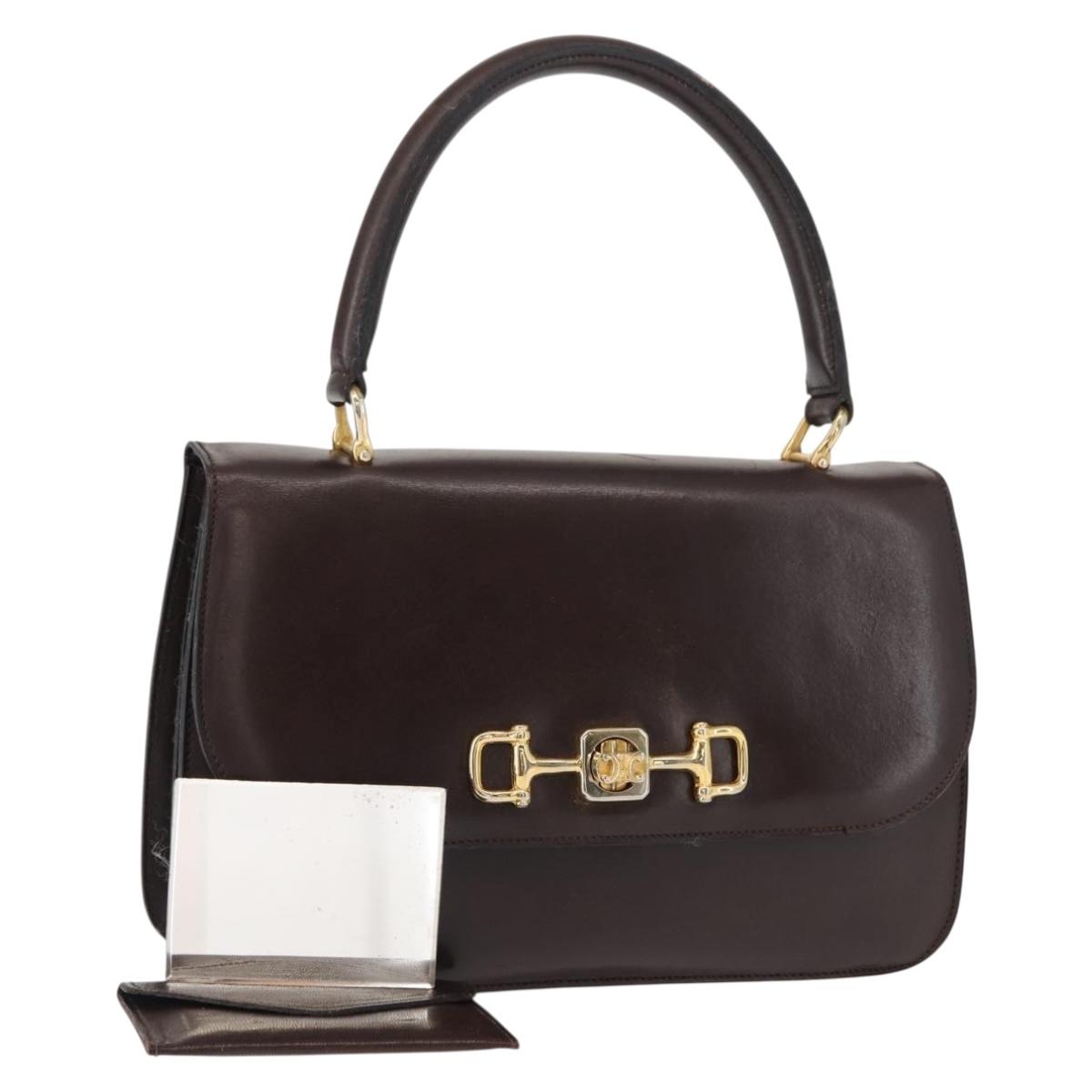 CELINE Hand Bag Leather Brown Gold Auth fm4934