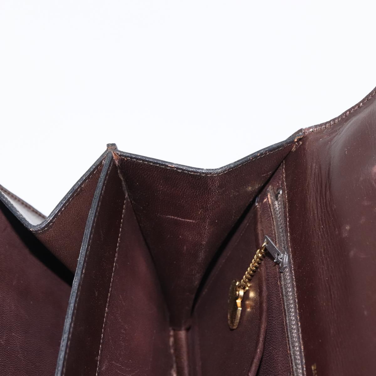 CELINE Hand Bag Leather Brown Gold Auth fm4934