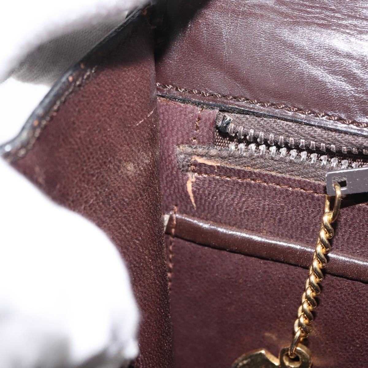 CELINE Hand Bag Leather Brown Gold Auth fm4934