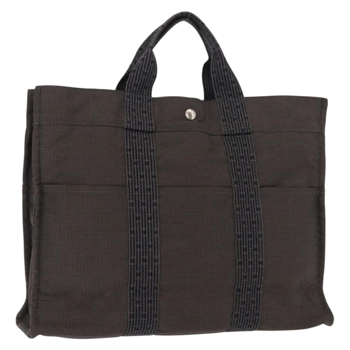 HERMES Her Line MM Hand Bag Canvas Gray Auth fm4937