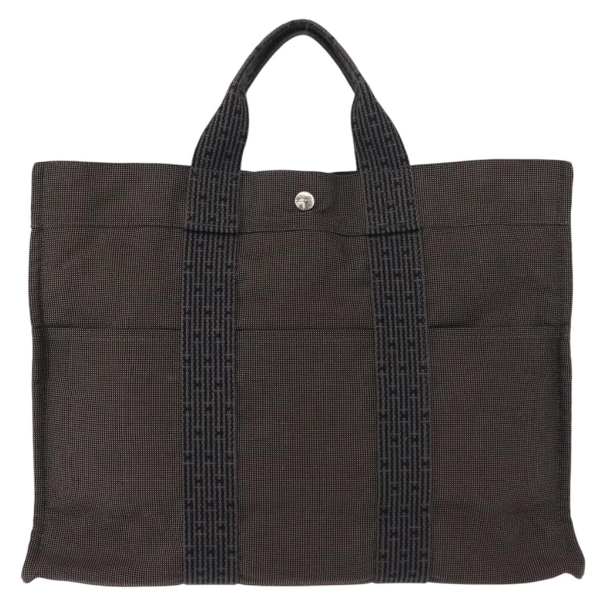 HERMES Her Line MM Hand Bag Canvas Gray Auth fm4937