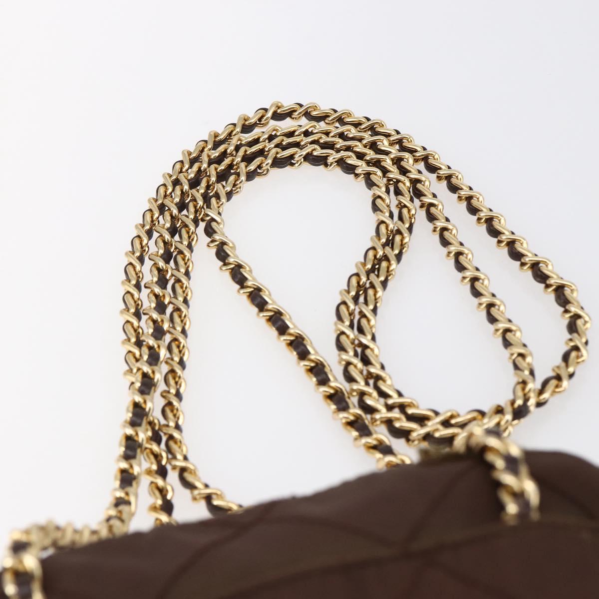 PRADA Chain Shoulder Bag Nylon Brown Gold Auth fm4942