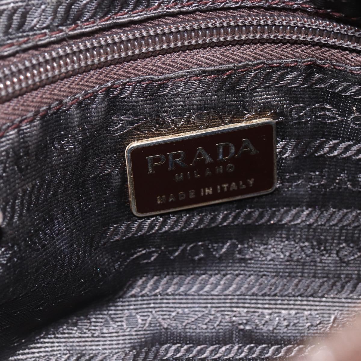 PRADA Chain Shoulder Bag Nylon Brown Gold Auth fm4942
