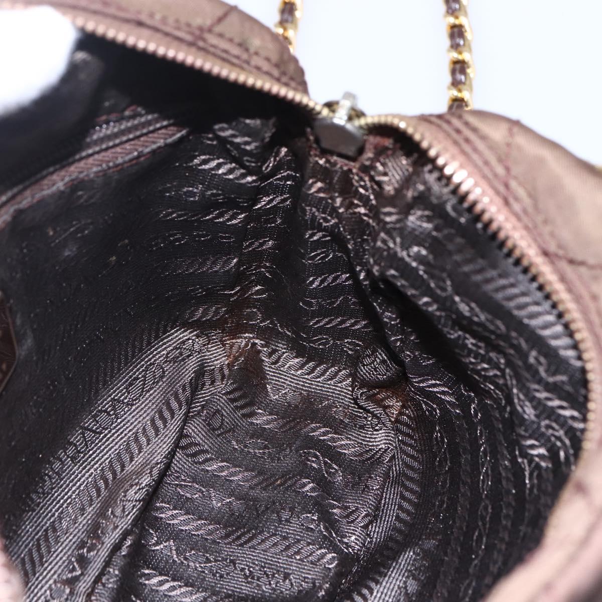 PRADA Chain Shoulder Bag Nylon Brown Gold Auth fm4942