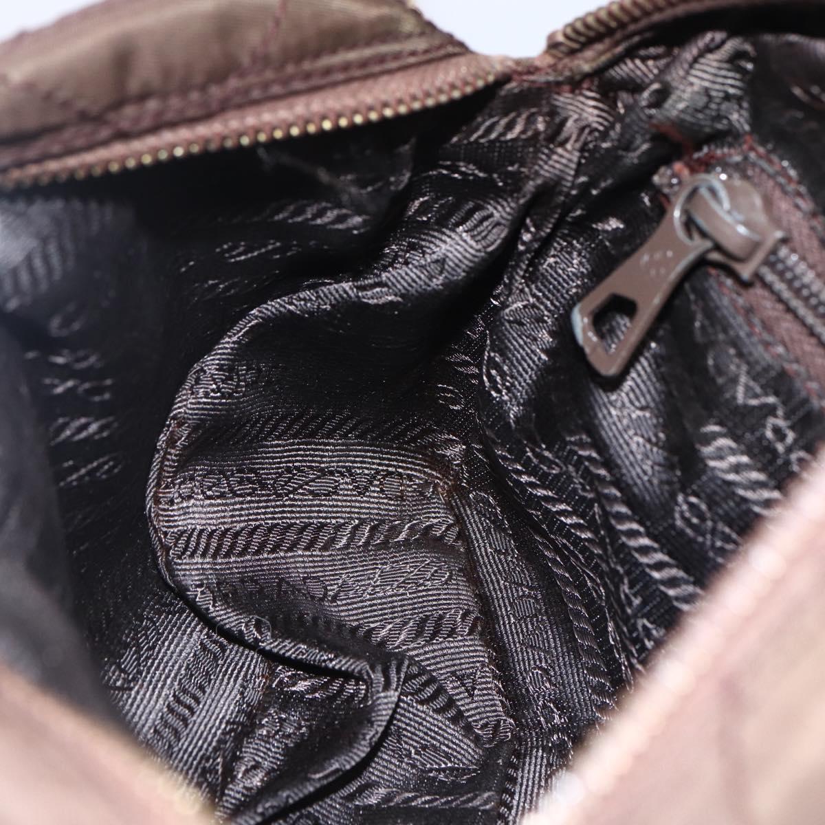 PRADA Chain Shoulder Bag Nylon Brown Gold Auth fm4942