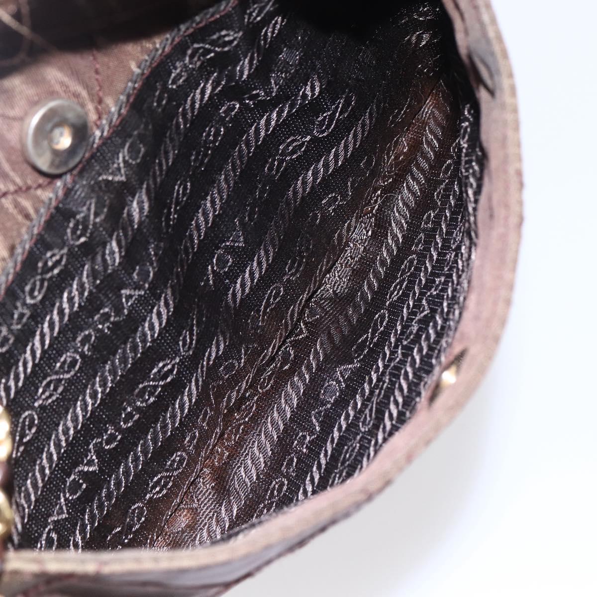 PRADA Chain Shoulder Bag Nylon Brown Gold Auth fm4942