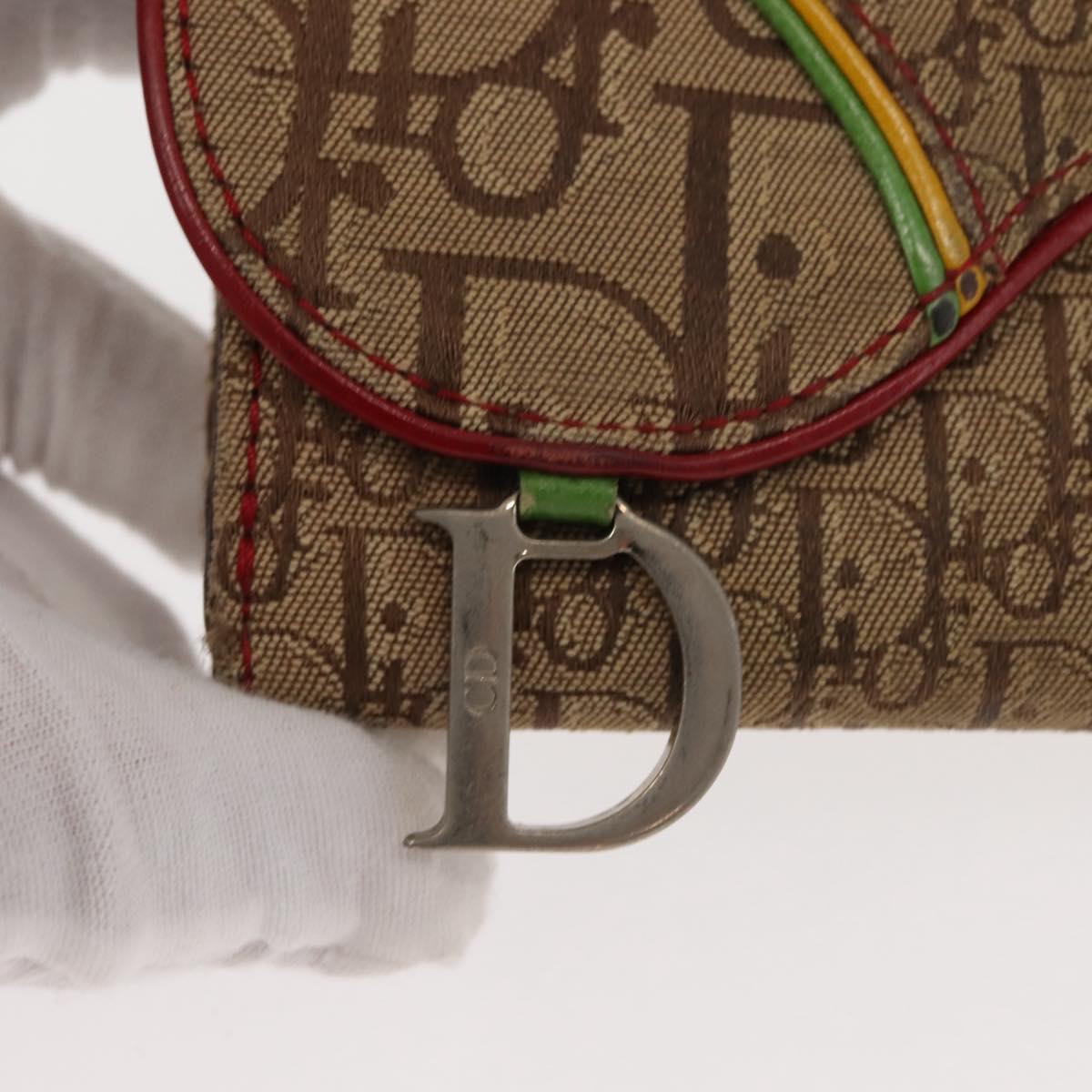 Christian Dior Trotter Canvas Saddle Long Wallet Rasta Color Auth fm4944