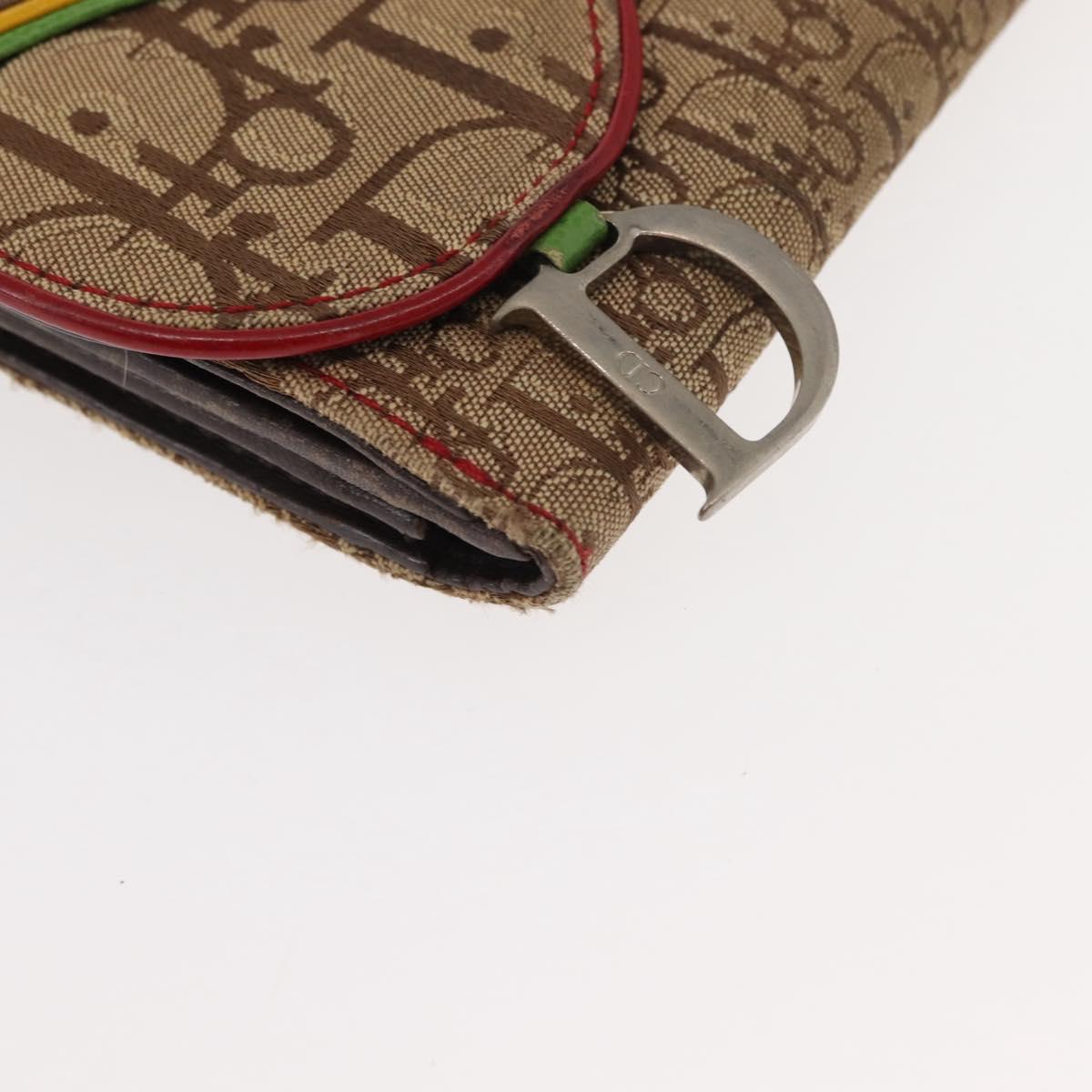 Christian Dior Trotter Canvas Saddle Long Wallet Rasta Color Auth fm4944