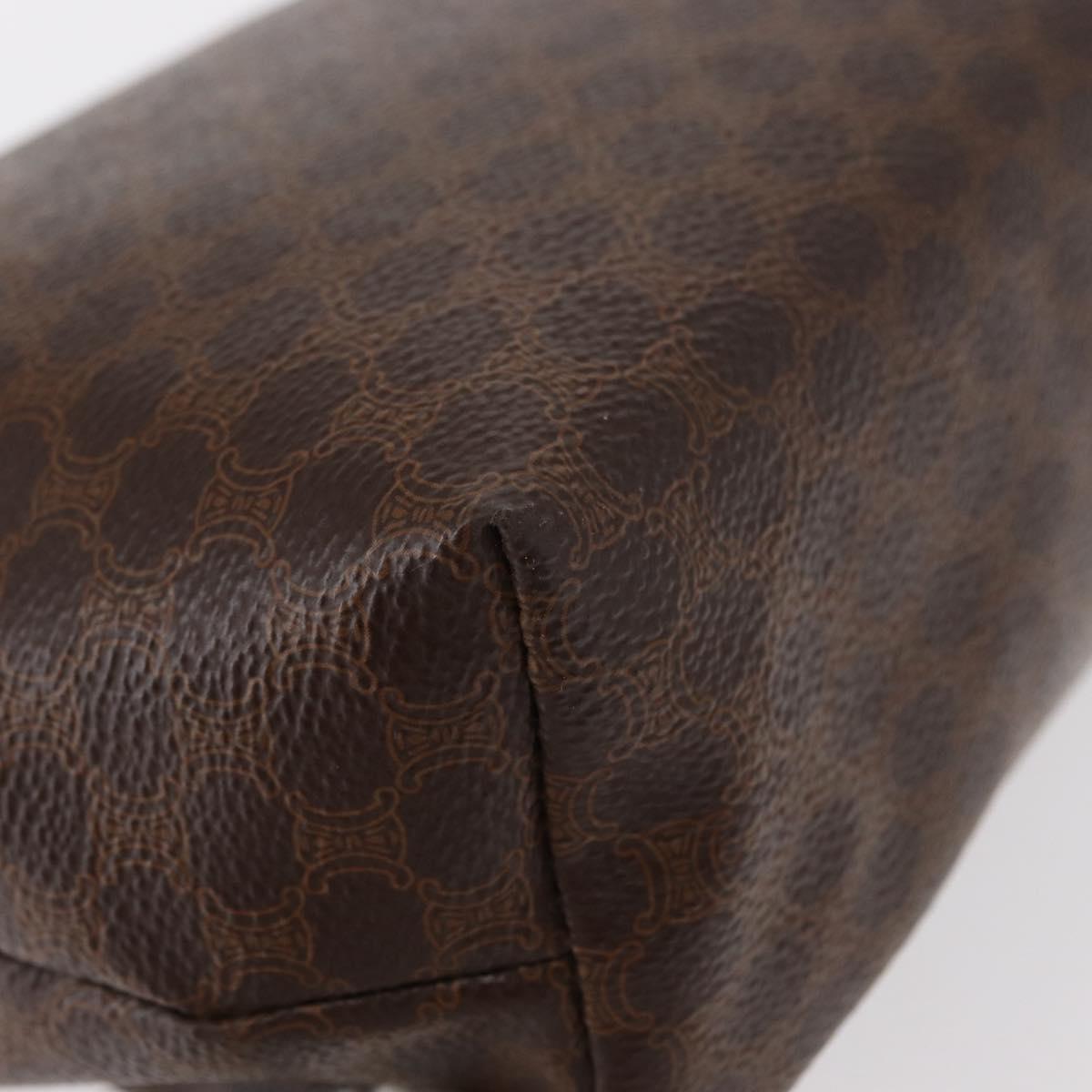 CELINE Macadam Canvas Pouch PVC Leather Brown Gold Auth fm4951