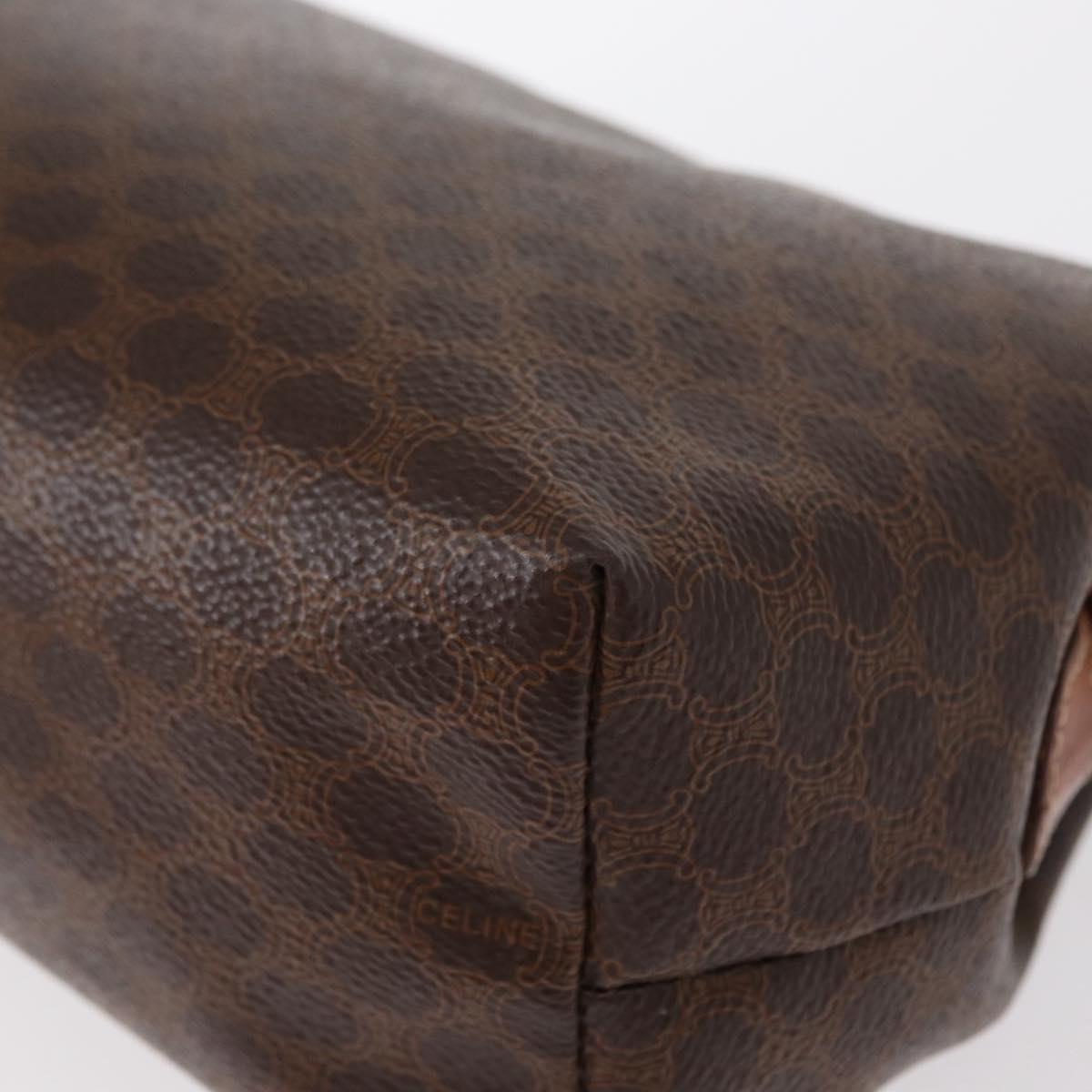 CELINE Macadam Canvas Pouch PVC Leather Brown Gold Auth fm4951