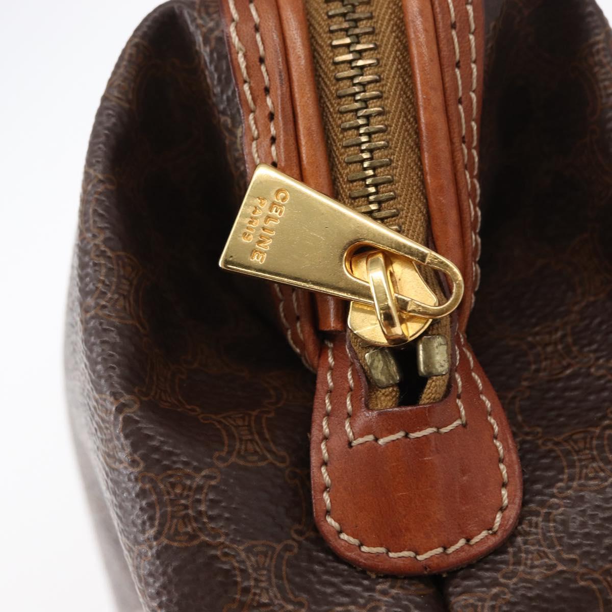 CELINE Macadam Canvas Pouch PVC Leather Brown Gold Auth fm4951