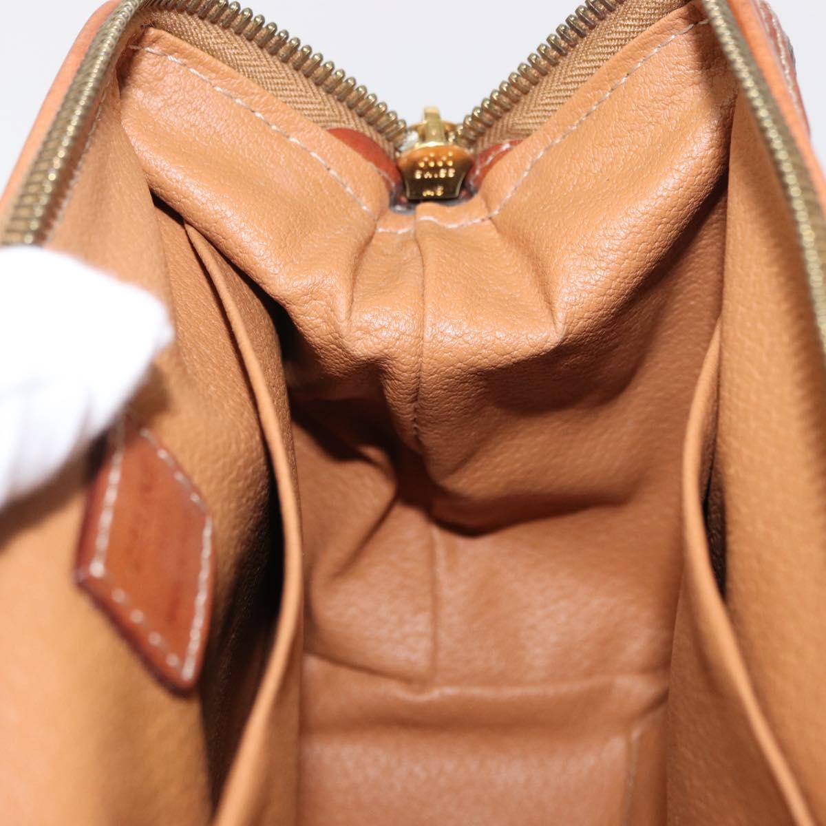 CELINE Macadam Canvas Pouch PVC Leather Brown Gold Auth fm4951