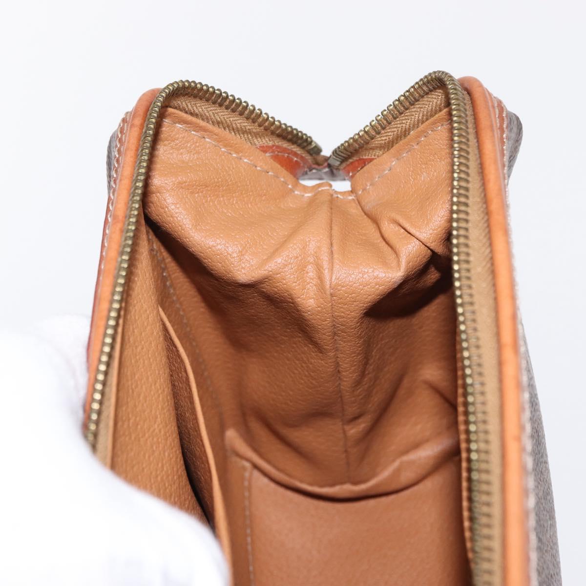 CELINE Macadam Canvas Pouch PVC Leather Brown Gold Auth fm4951