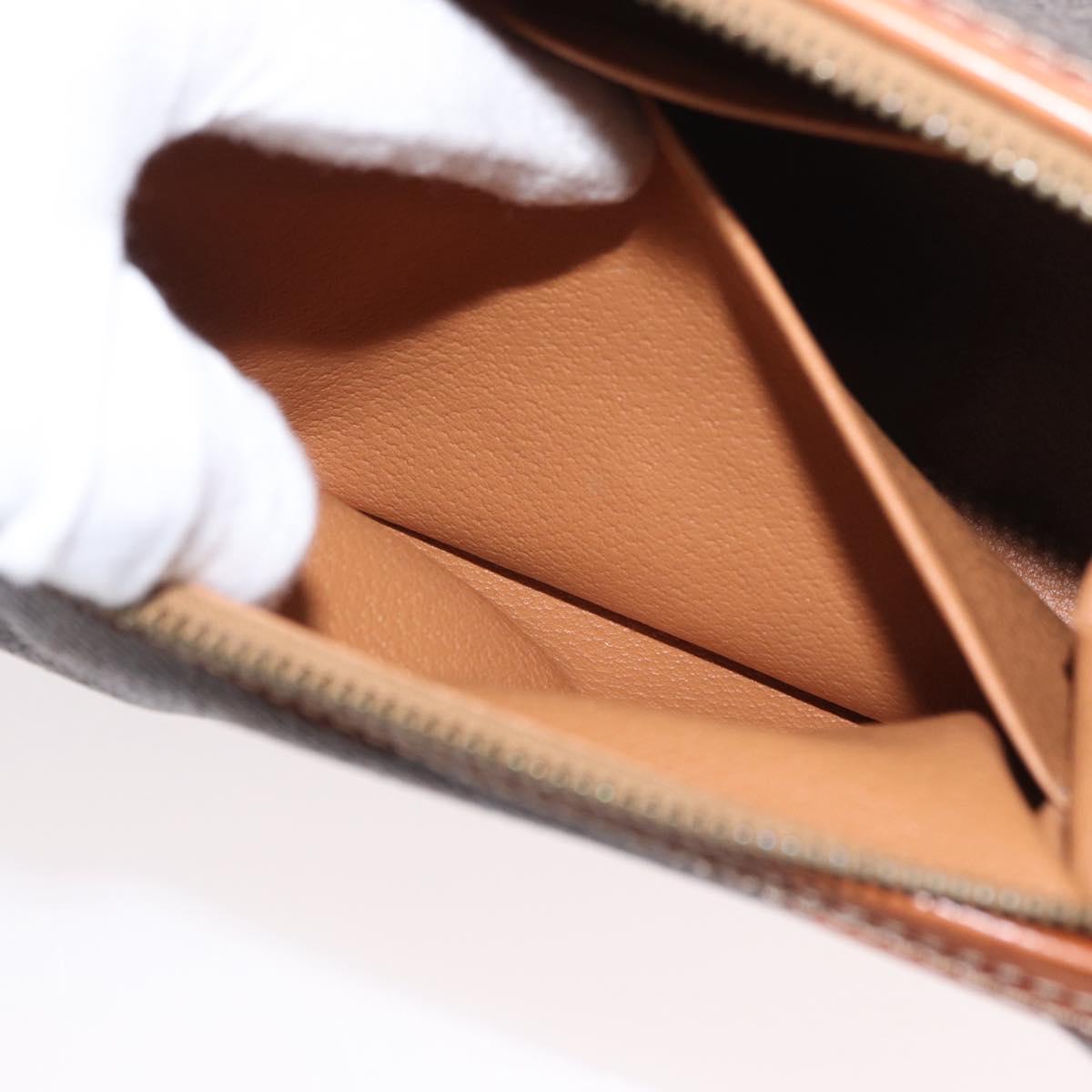 CELINE Macadam Canvas Pouch PVC Leather Brown Gold Auth fm4951