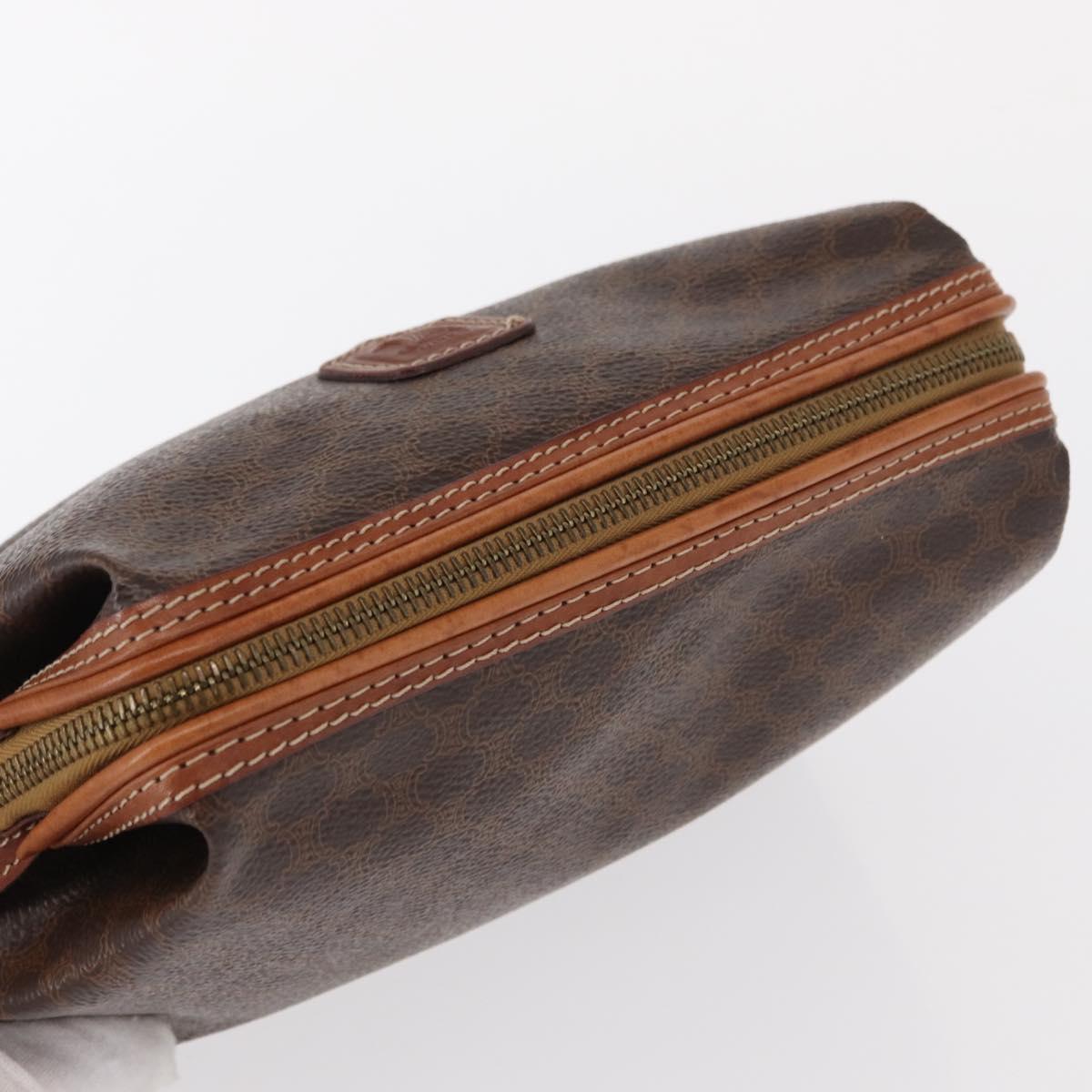 CELINE Macadam Canvas Pouch PVC Leather Brown Gold Auth fm4951