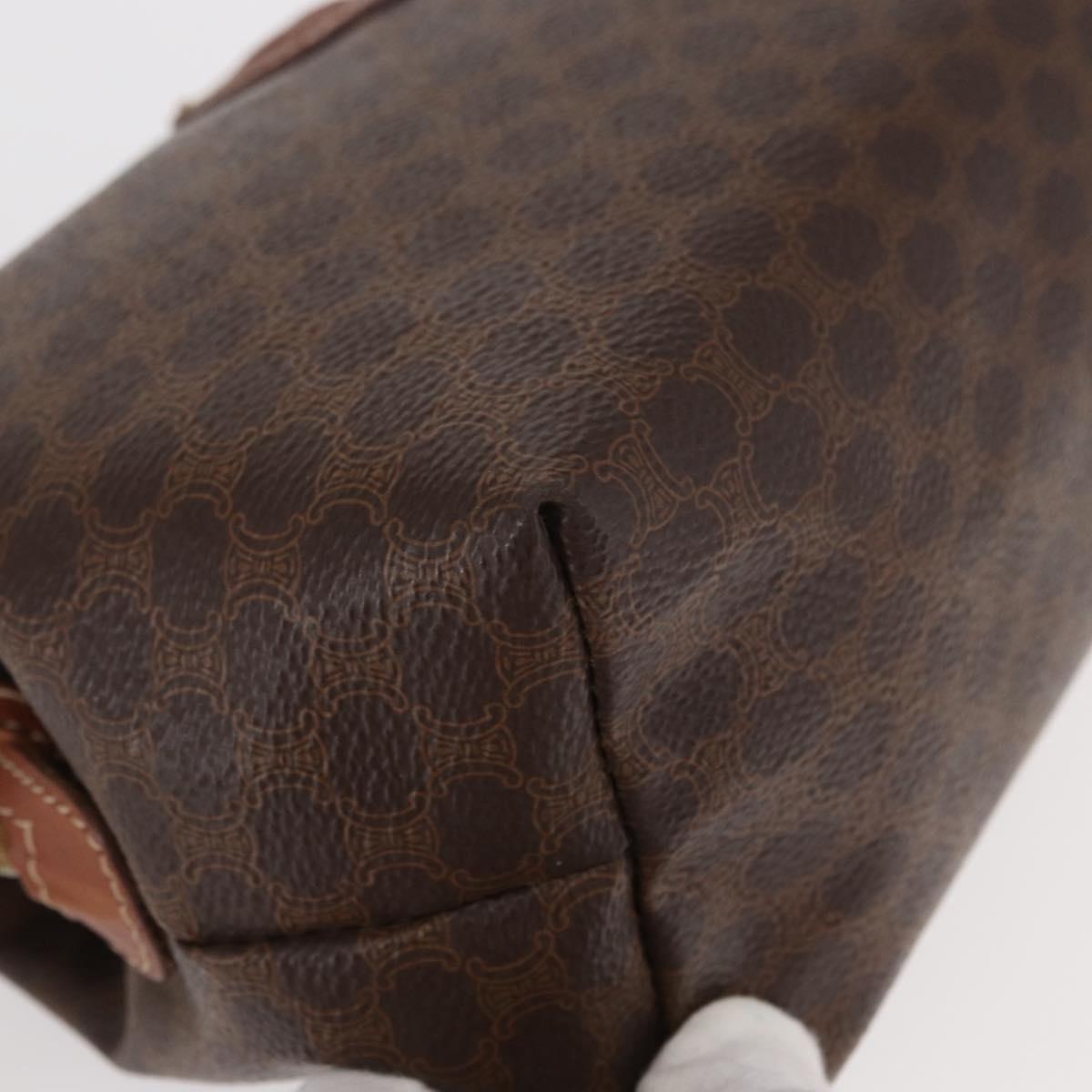 CELINE Macadam Canvas Pouch PVC Leather Brown Gold Auth fm4951