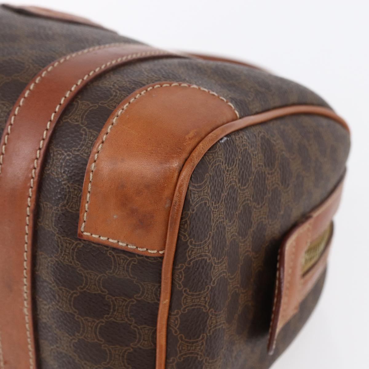 CELINE Macadam Canvas Boston Bag PVC Brown Gold Auth fm4952