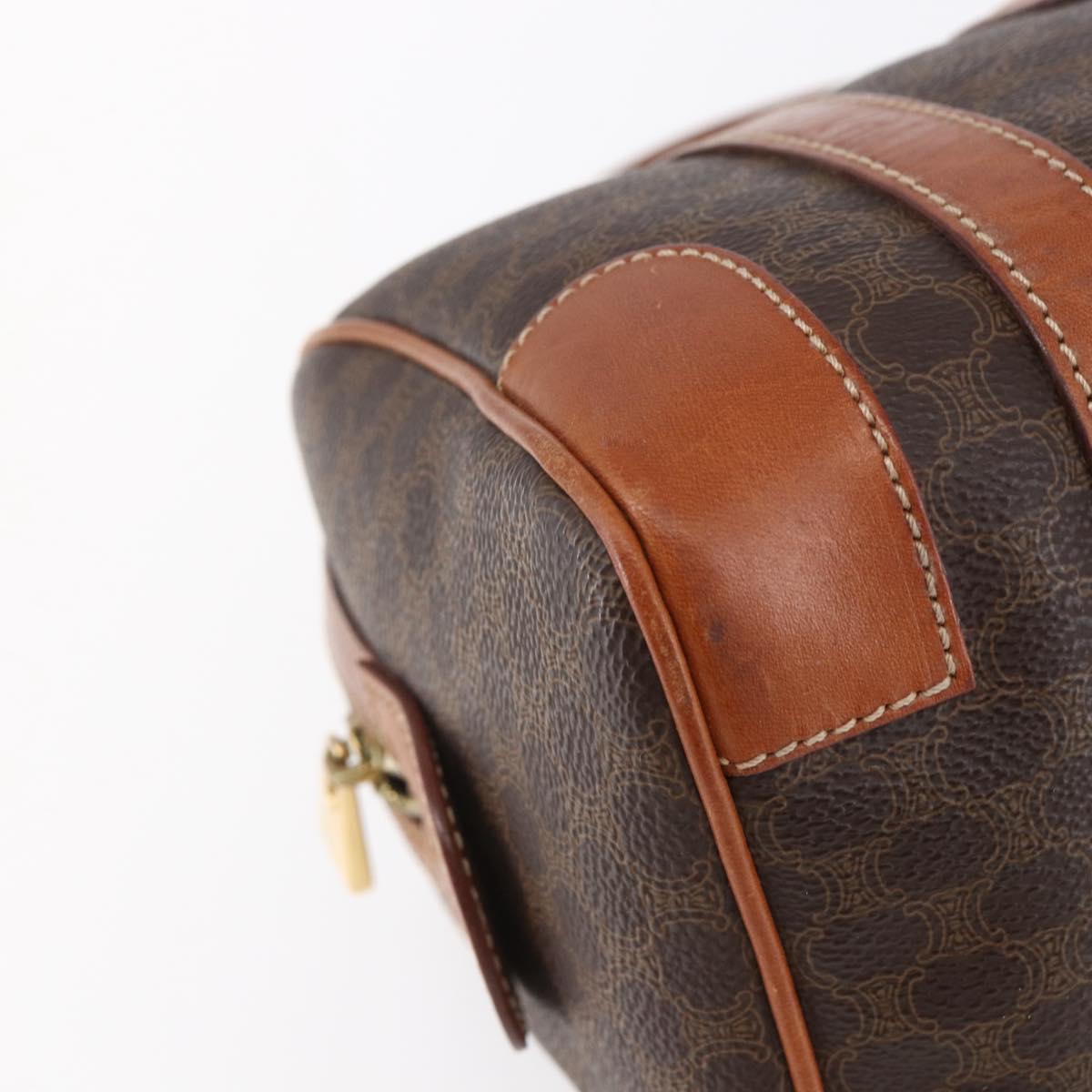 CELINE Macadam Canvas Boston Bag PVC Brown Gold Auth fm4952