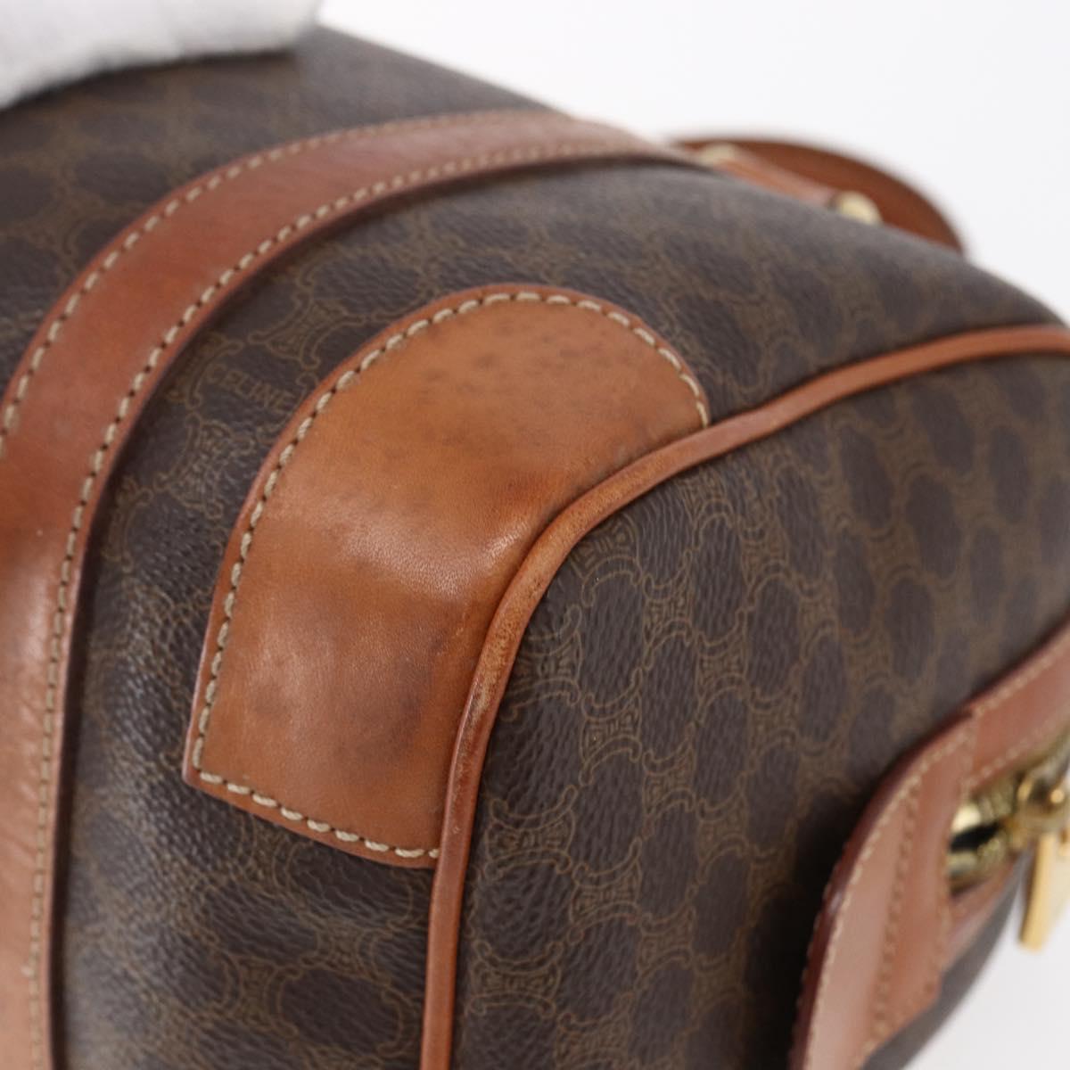 CELINE Macadam Canvas Boston Bag PVC Brown Gold Auth fm4952