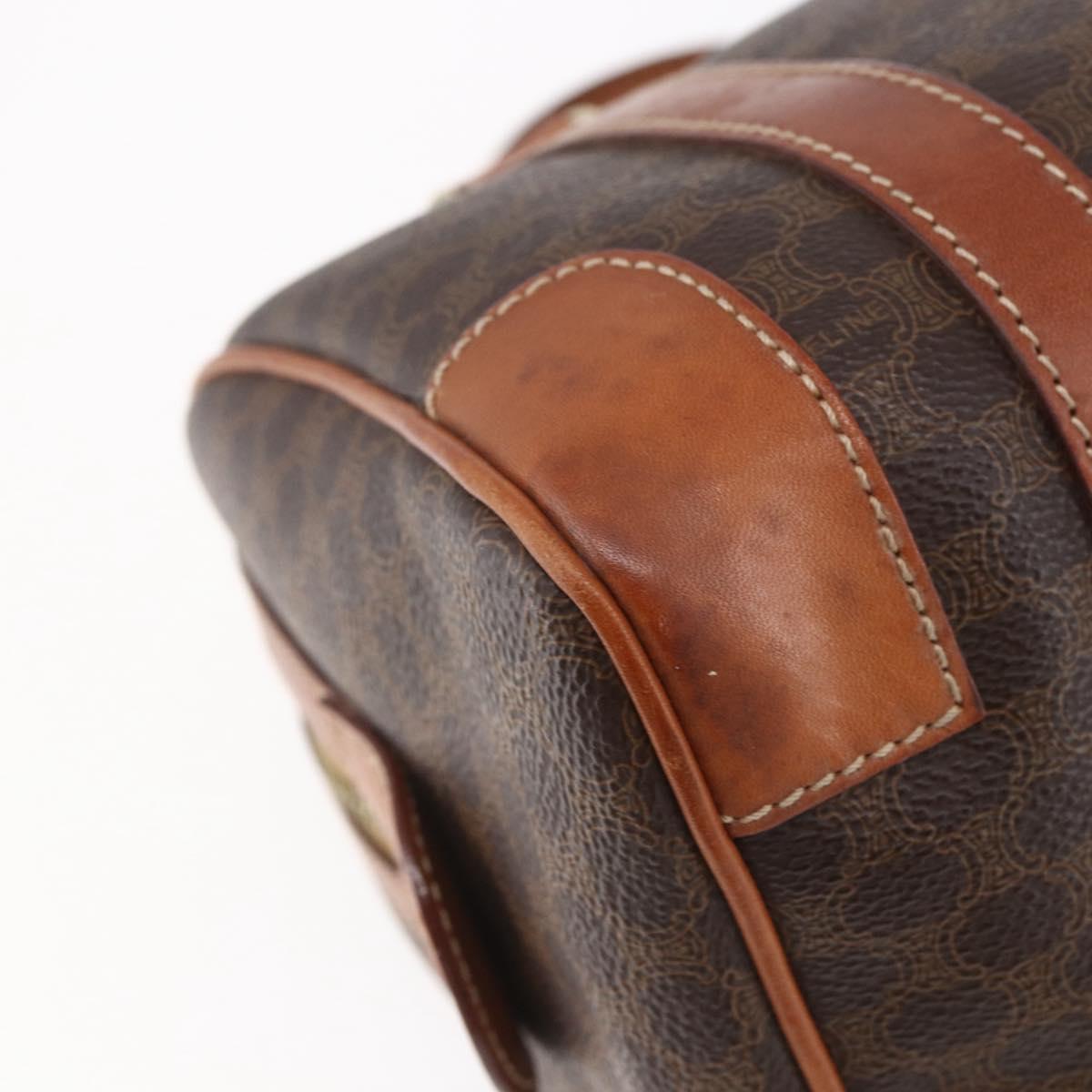 CELINE Macadam Canvas Boston Bag PVC Brown Gold Auth fm4952