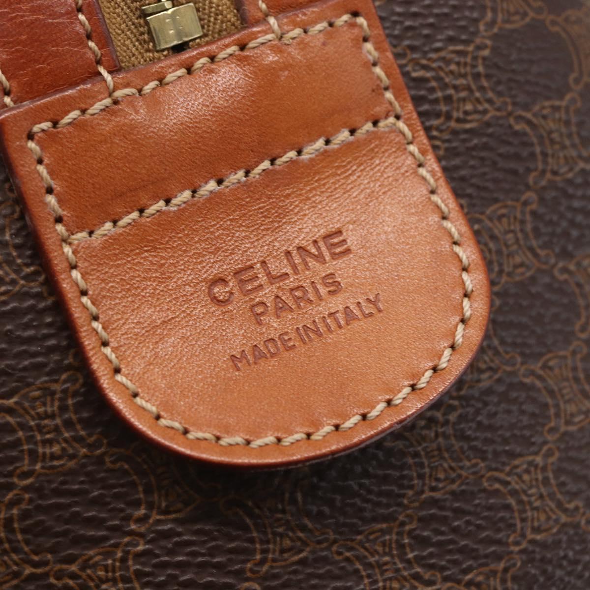 CELINE Macadam Canvas Boston Bag PVC Brown Gold Auth fm4952