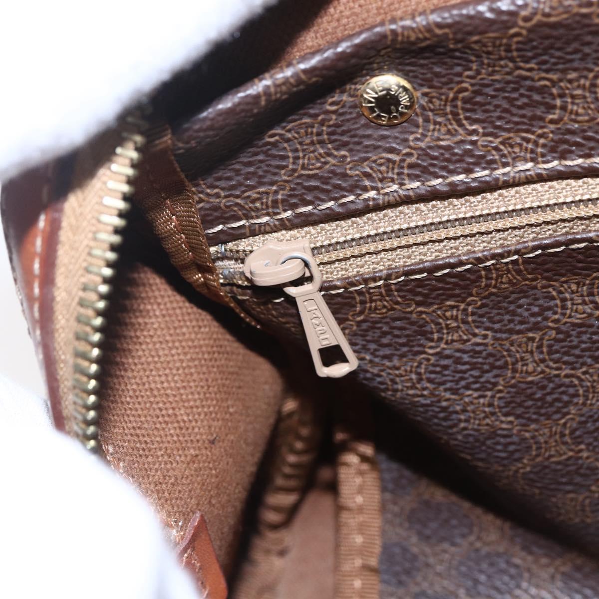 CELINE Macadam Canvas Boston Bag PVC Brown Gold Auth fm4952