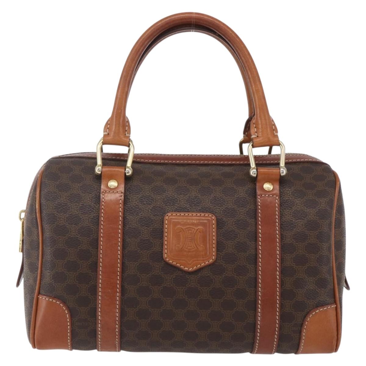 CELINE Macadam Canvas Boston Bag PVC Brown Gold Auth fm4952