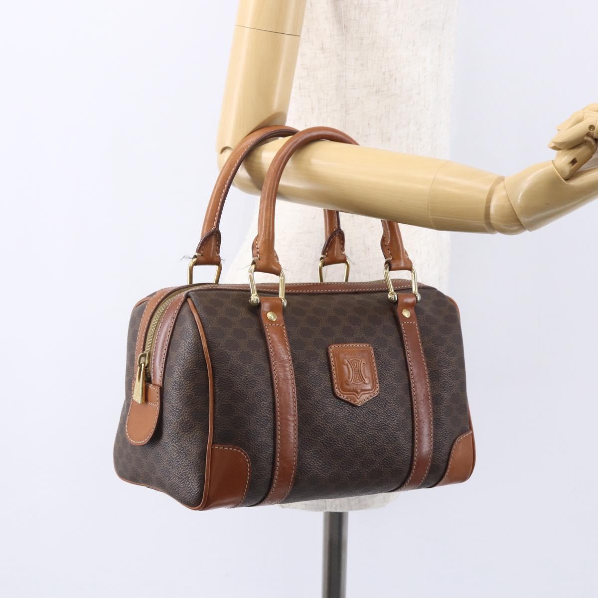 CELINE Macadam Canvas Boston Bag PVC Brown Gold Auth fm4952