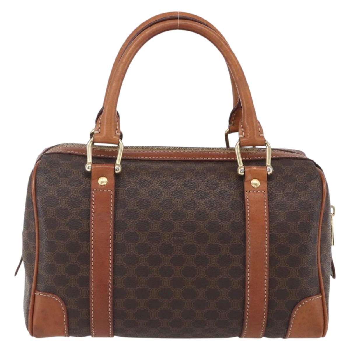 CELINE Macadam Canvas Boston Bag PVC Brown Gold Auth fm4952