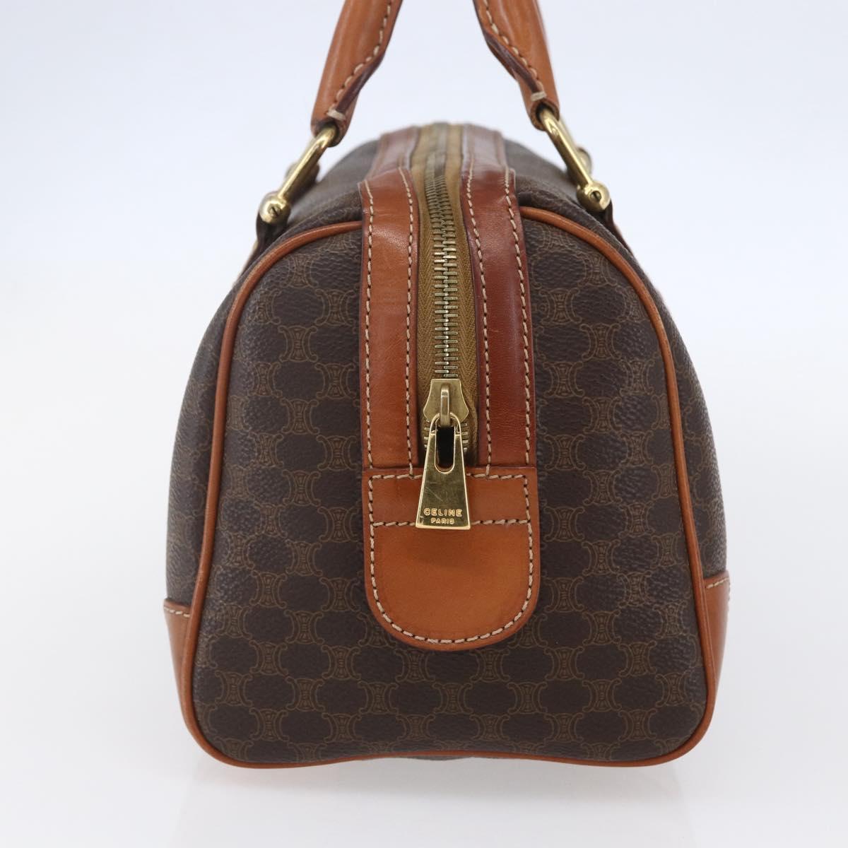 CELINE Macadam Canvas Boston Bag PVC Brown Gold Auth fm4952