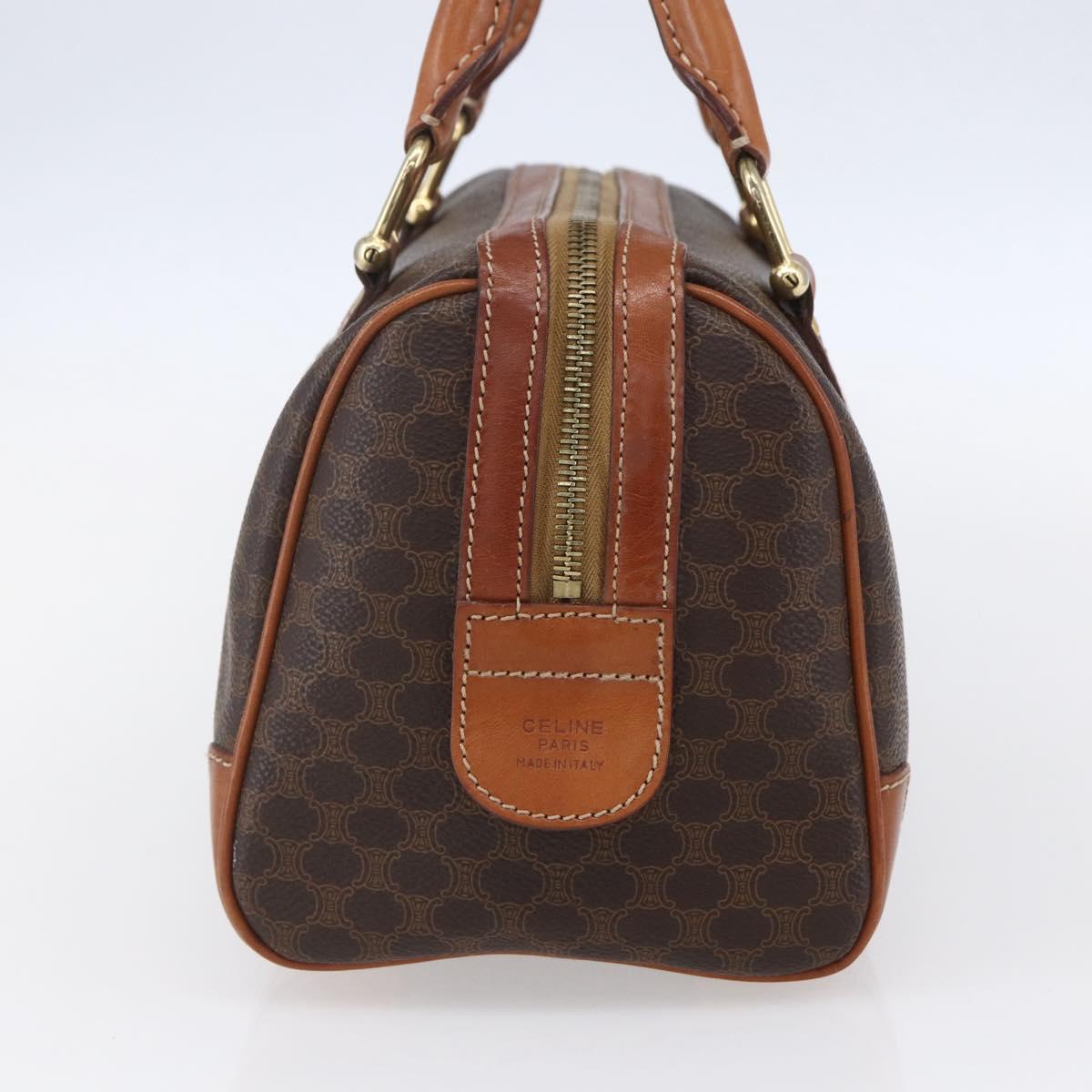 CELINE Macadam Canvas Boston Bag PVC Brown Gold Auth fm4952