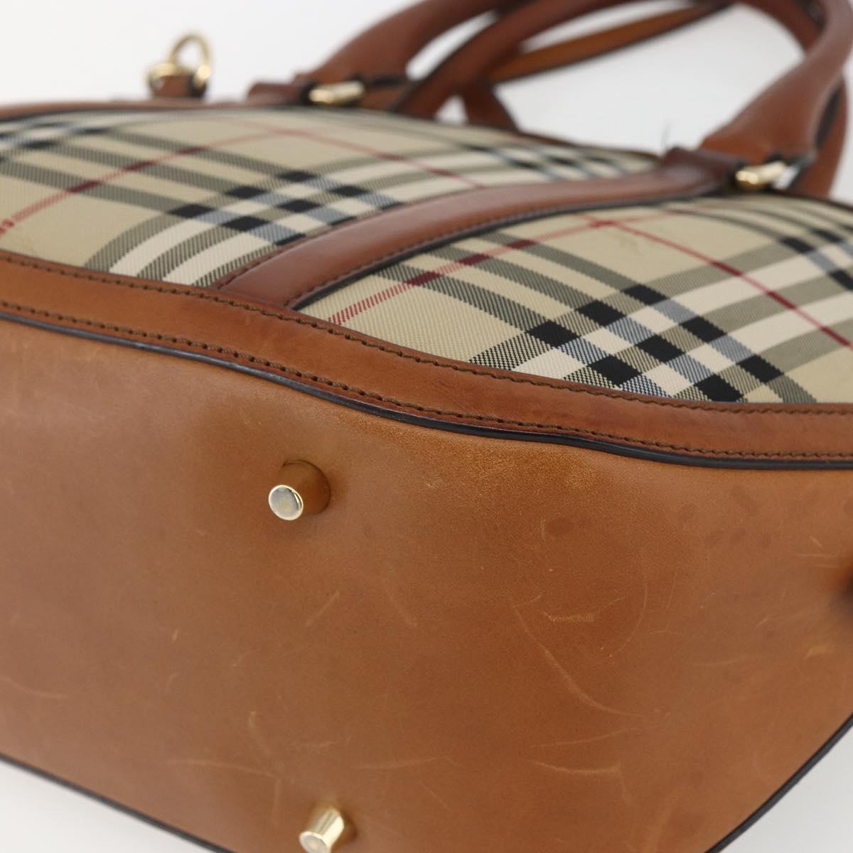 BURBERRY Nova Check Hand Bag PVC 2way Beige Gold Auth fm4955