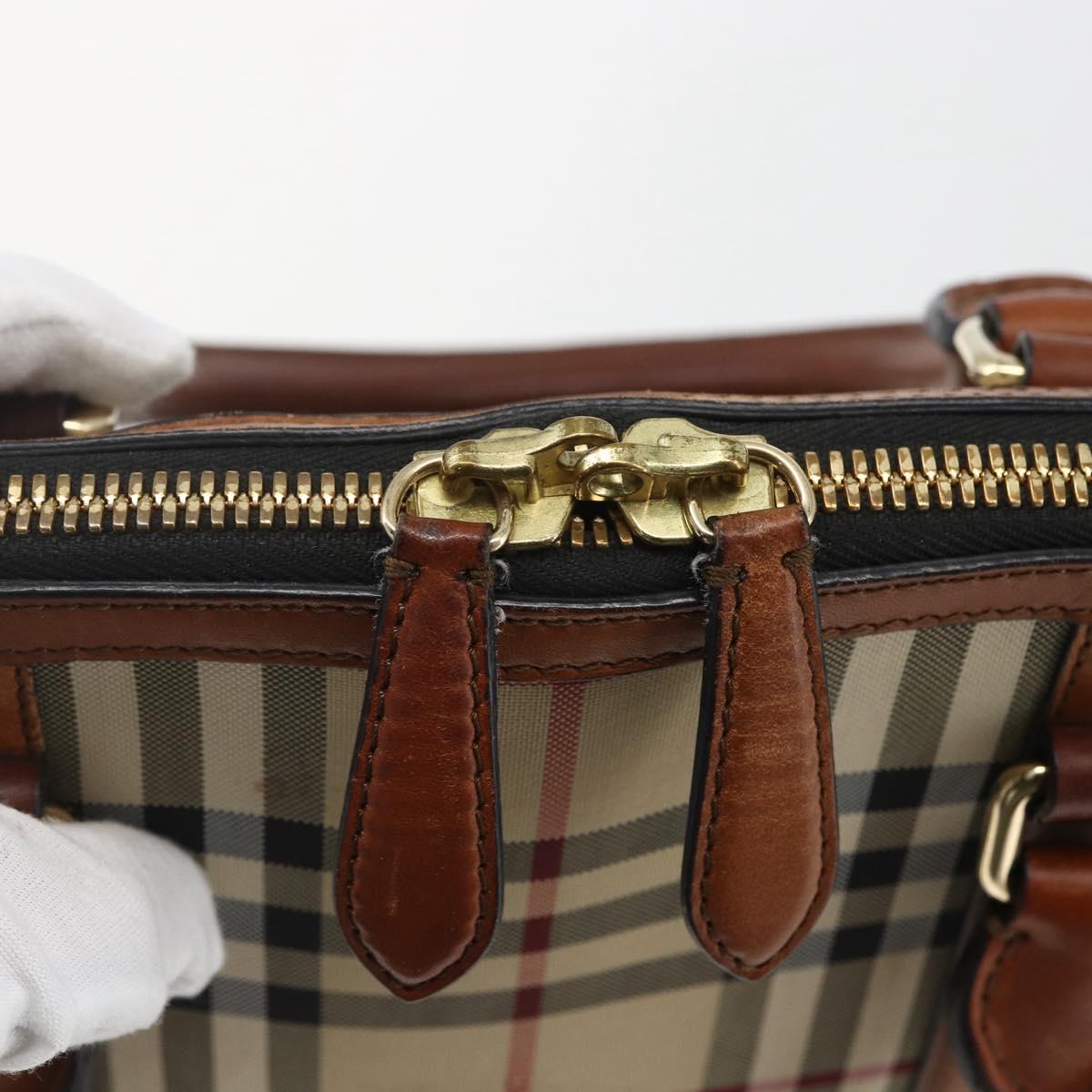 BURBERRY Nova Check Hand Bag PVC 2way Beige Gold Auth fm4955