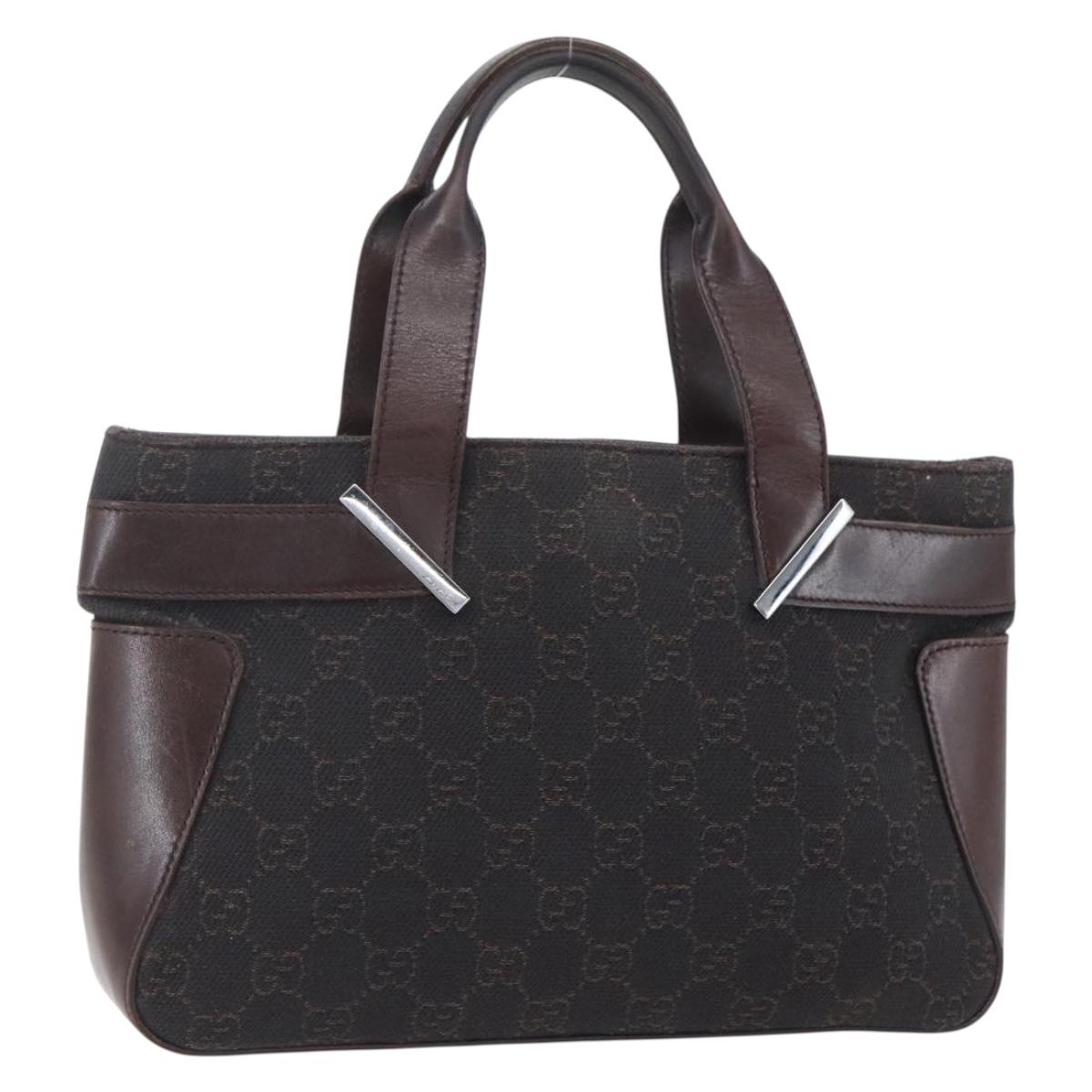 GUCCI GG Canvas Hand Bag Dark Brown Silver 73984 Auth fm4958