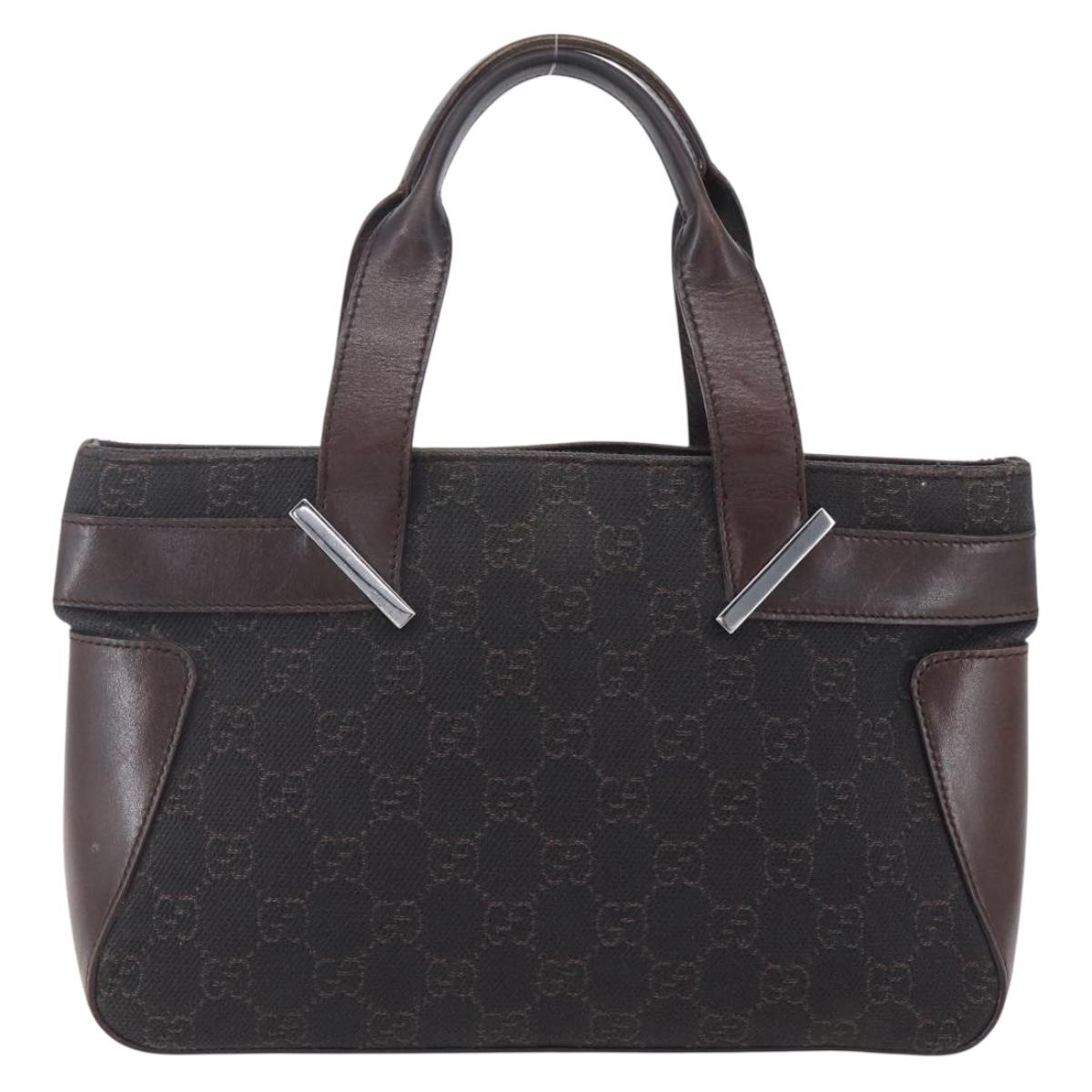 GUCCI GG Canvas Hand Bag Dark Brown Silver 73984 Auth fm4958