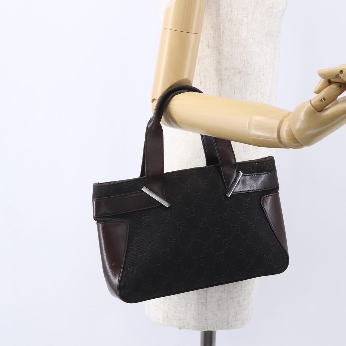 GUCCI GG Canvas Hand Bag Dark Brown Silver 73984 Auth fm4958