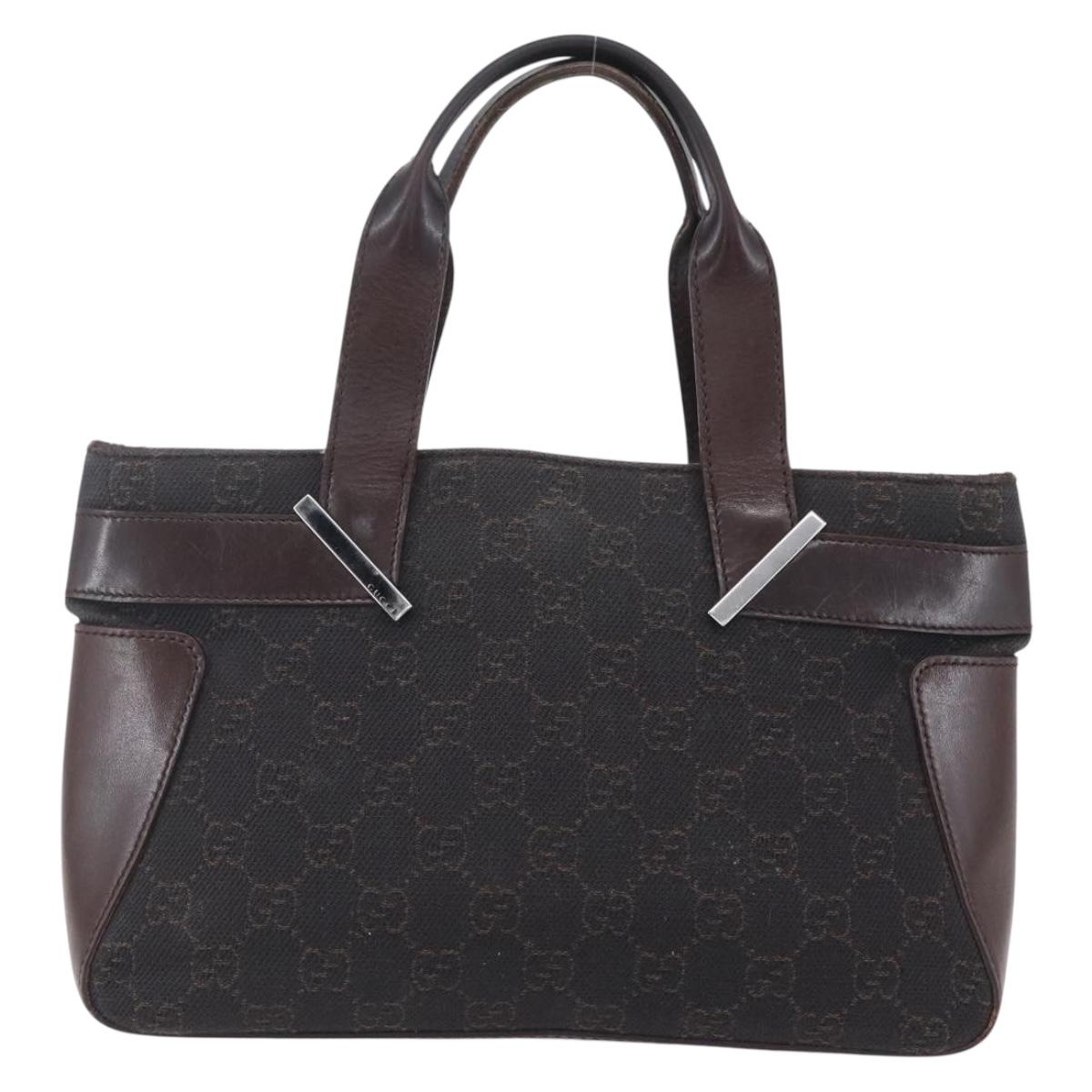 GUCCI GG Canvas Hand Bag Dark Brown Silver 73984 Auth fm4958