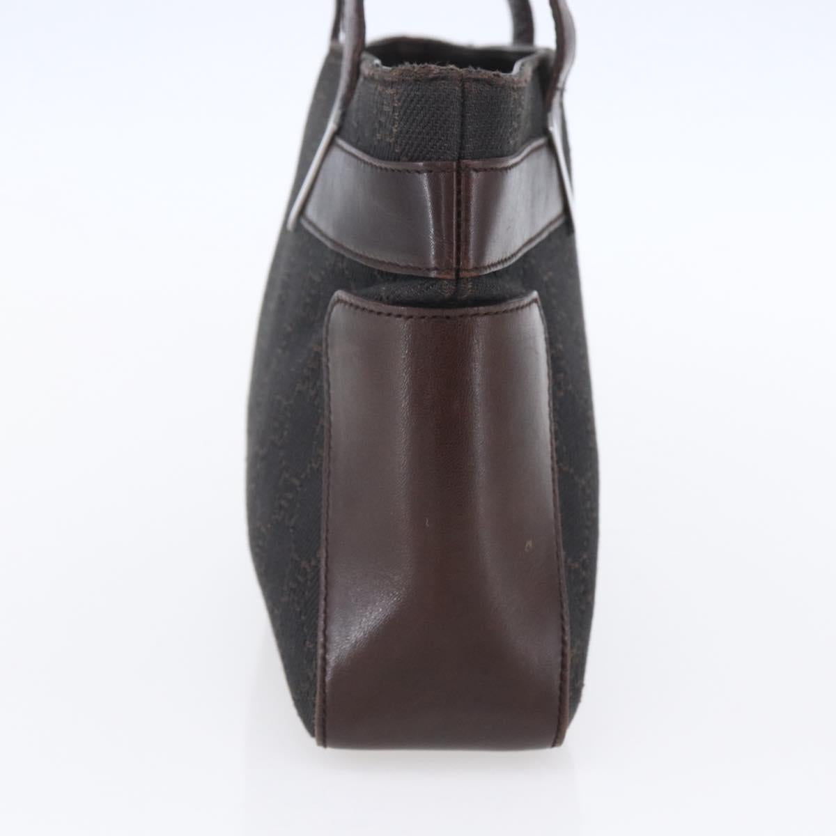 GUCCI GG Canvas Hand Bag Dark Brown Silver 73984 Auth fm4958