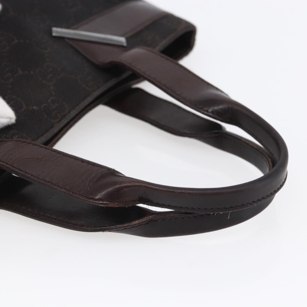 GUCCI GG Canvas Hand Bag Dark Brown Silver 73984 Auth fm4958