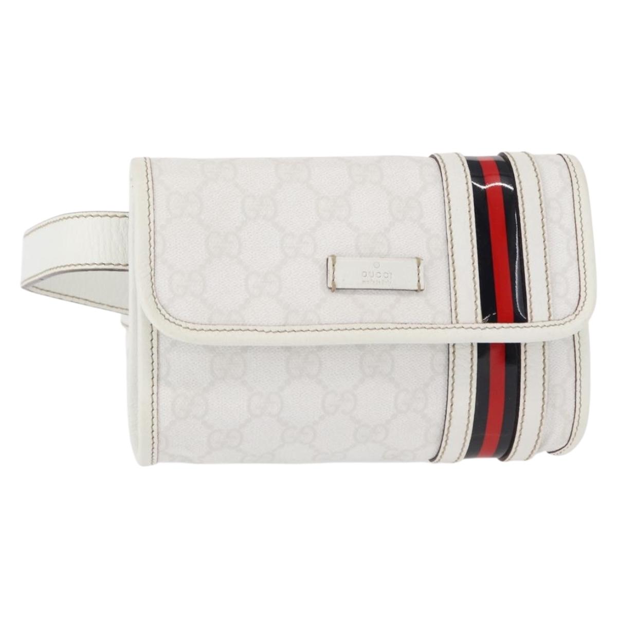 GUCCI GG Supreme Sherry Line Waist bag PVC White Gold 152597 Auth fm4959