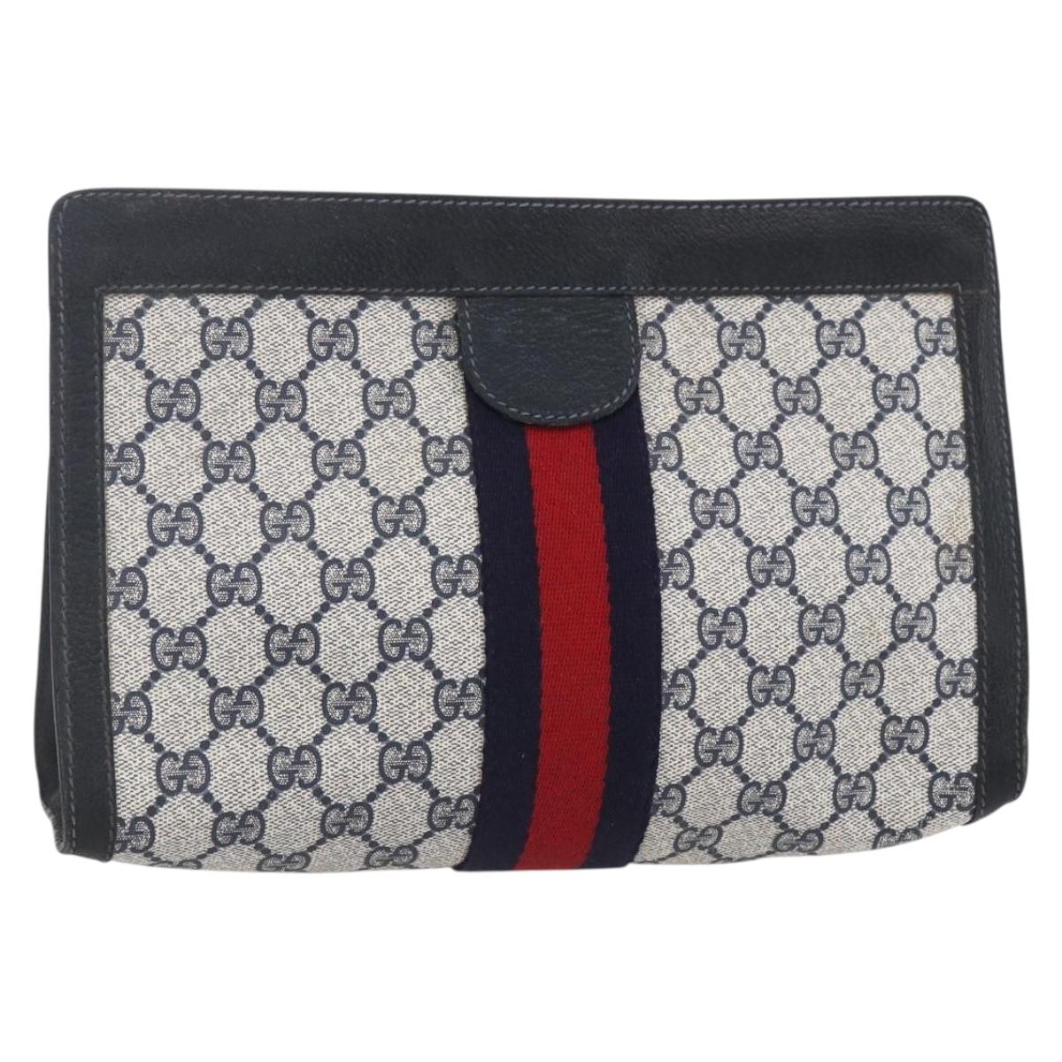 GUCCI GG Supreme Sherry Line Clutch Bag PVC Red Navy 84 014 2125 28 Auth fm4960