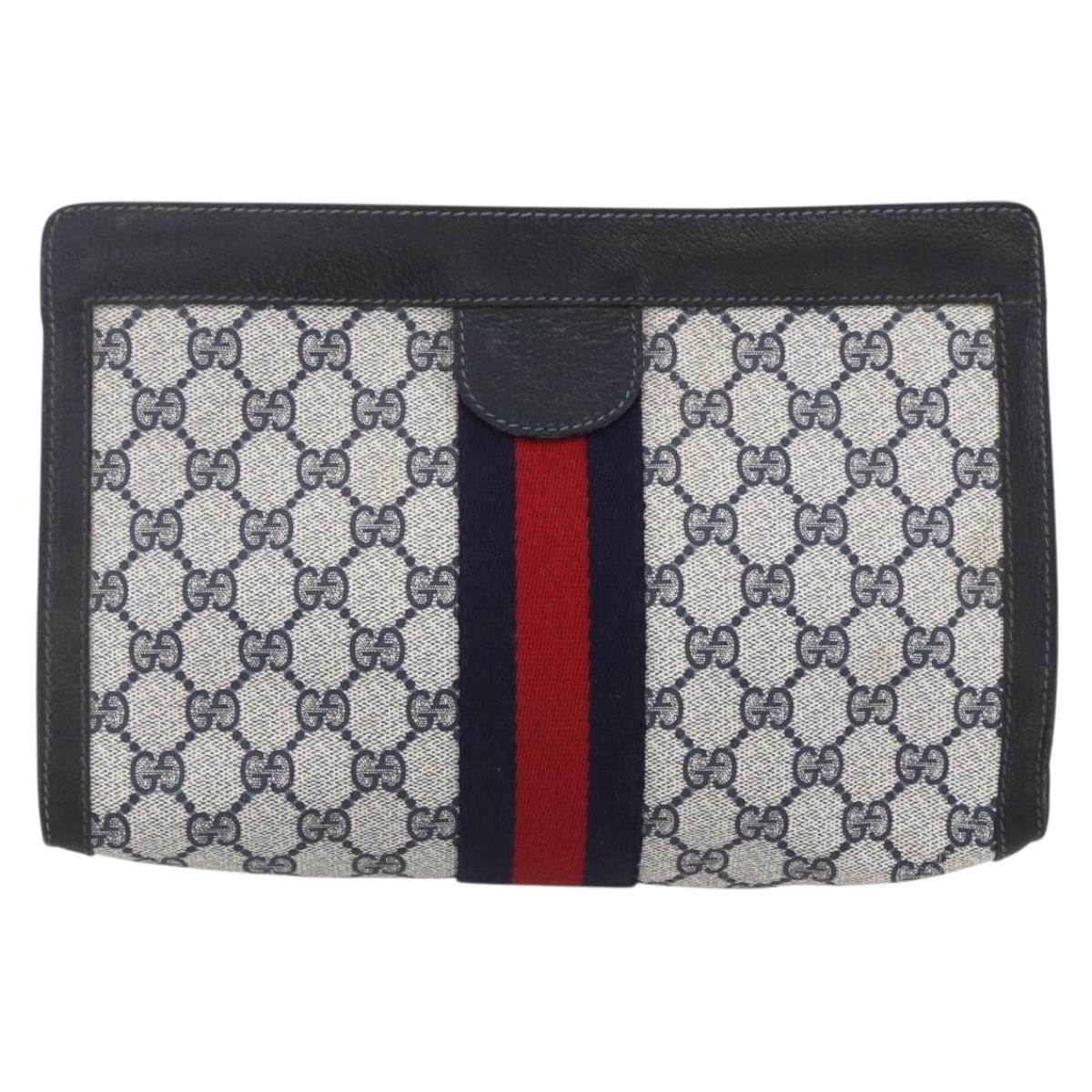 GUCCI GG Supreme Sherry Line Clutch Bag PVC Red Navy 84 014 2125 28 Auth fm4960