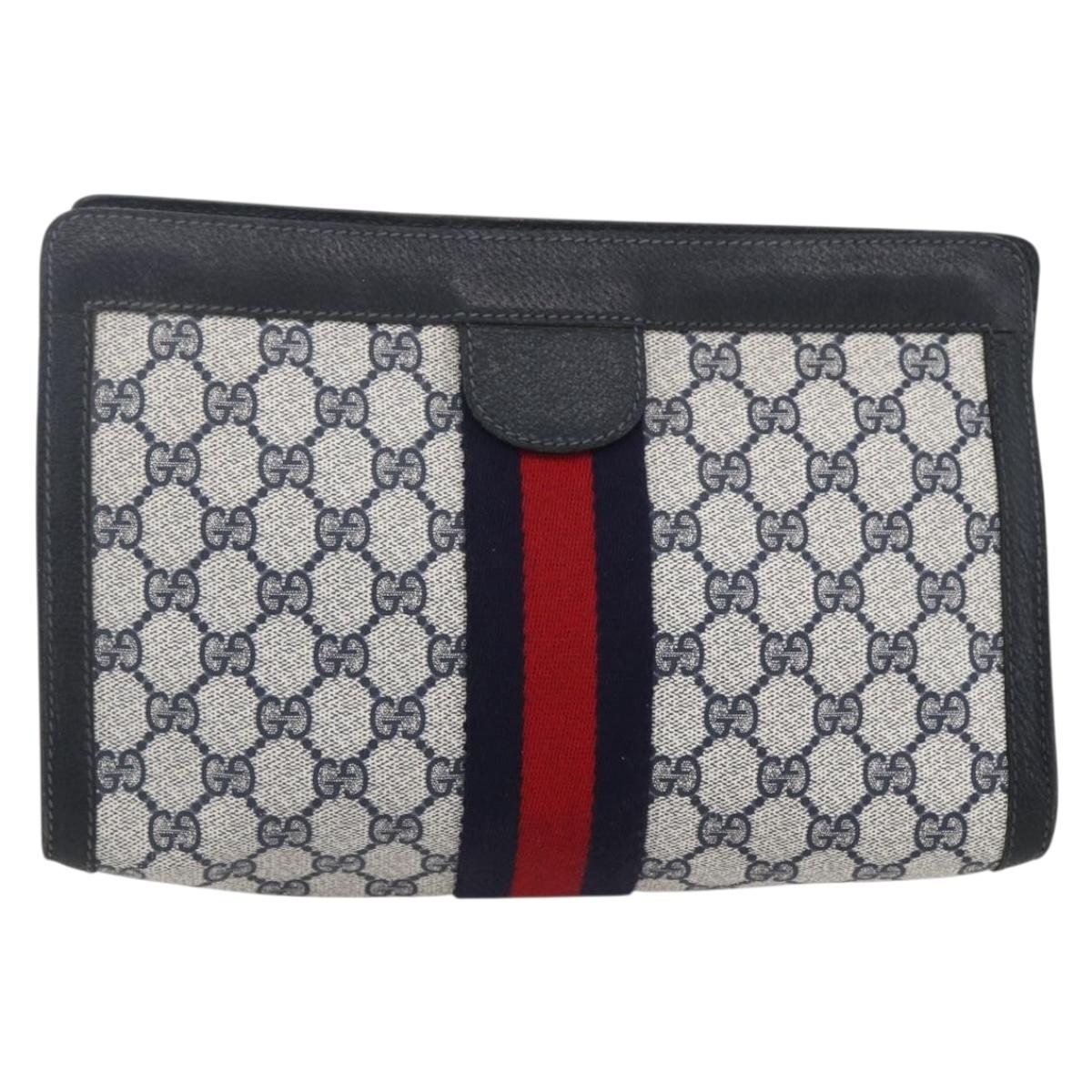 GUCCI GG Supreme Sherry Line Clutch Bag PVC Red Navy 84 014 2125 28 Auth fm4960